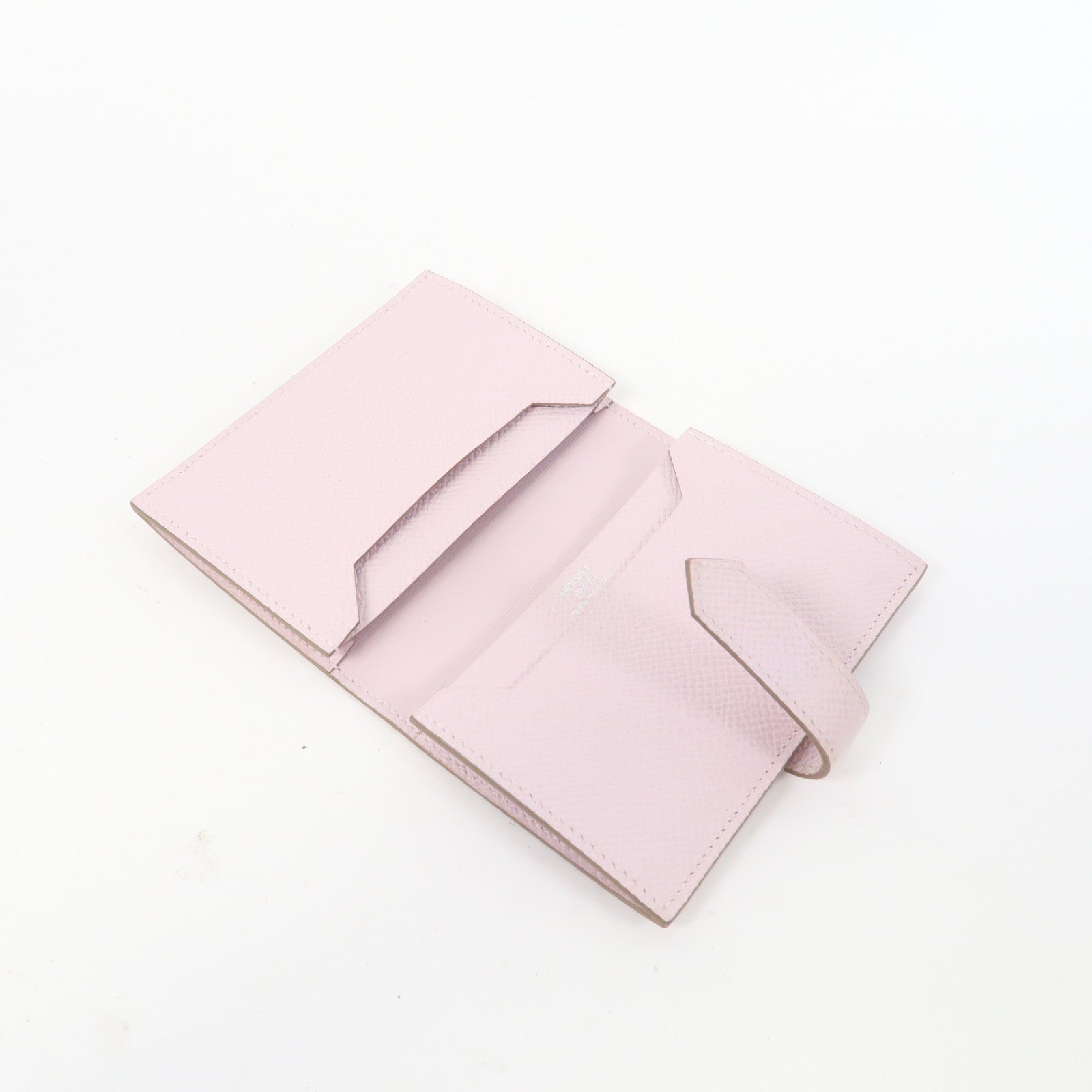 HERMES Epsom皮革Bearn Card Case銀扣卡片套粉紅色