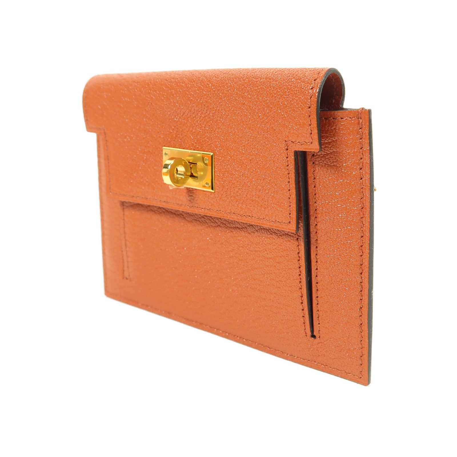 HERMES 【激減優惠】Chevre皮革Kelly Pocket Wallet金扣錢包Cuivre