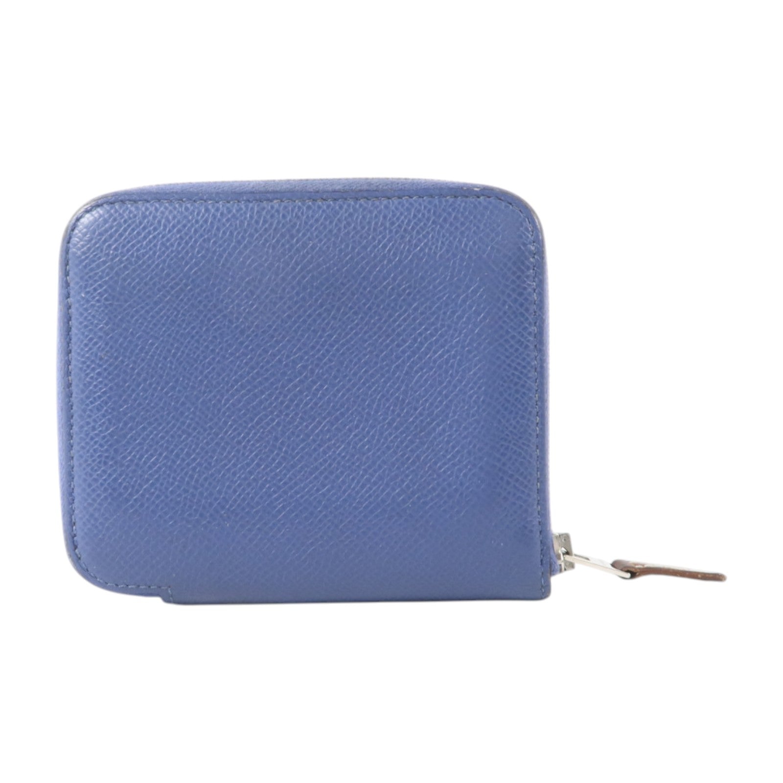 HERMES Epsom皮革Silk In Compact銀扣錢包Bleu Brighton