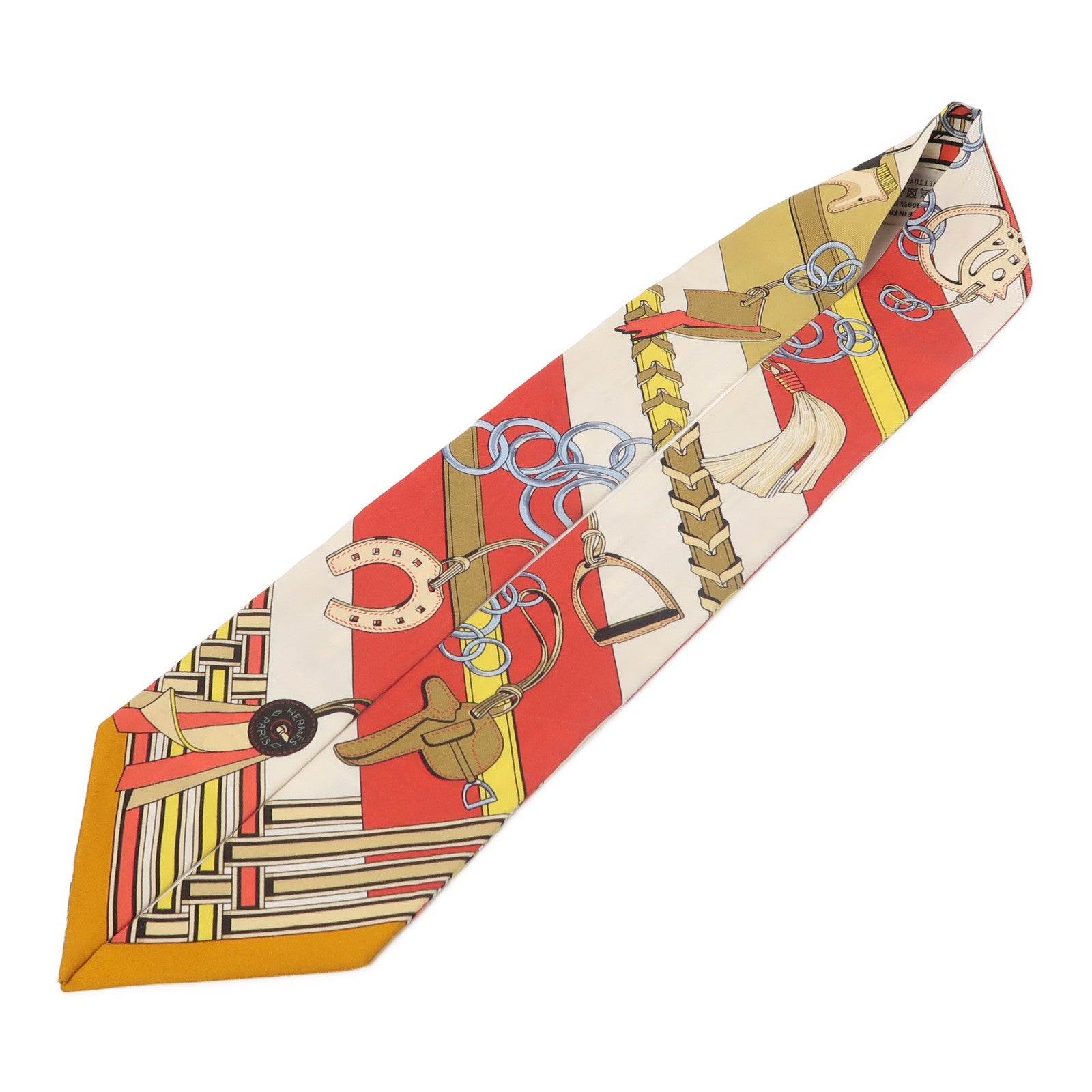 HERMES 絲質Twilly絲巾紅色/米色