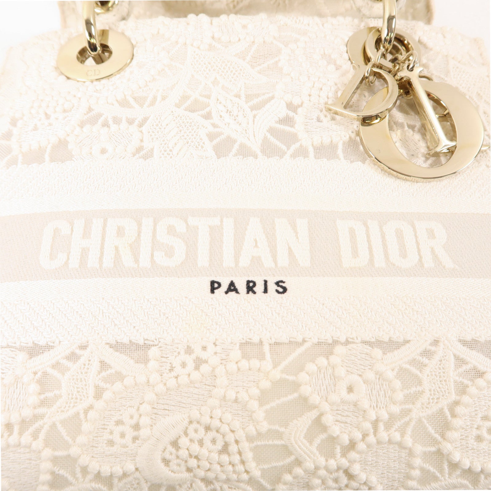 Dior 布料Lady Dior Shoulde手挽肩背兩用袋白色
