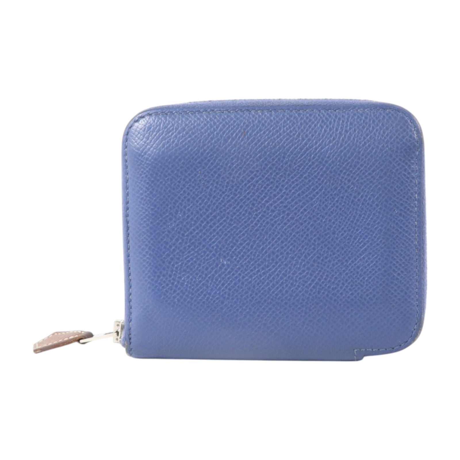 HERMES Epsom皮革Silk In Compact銀扣錢包Bleu Brighton