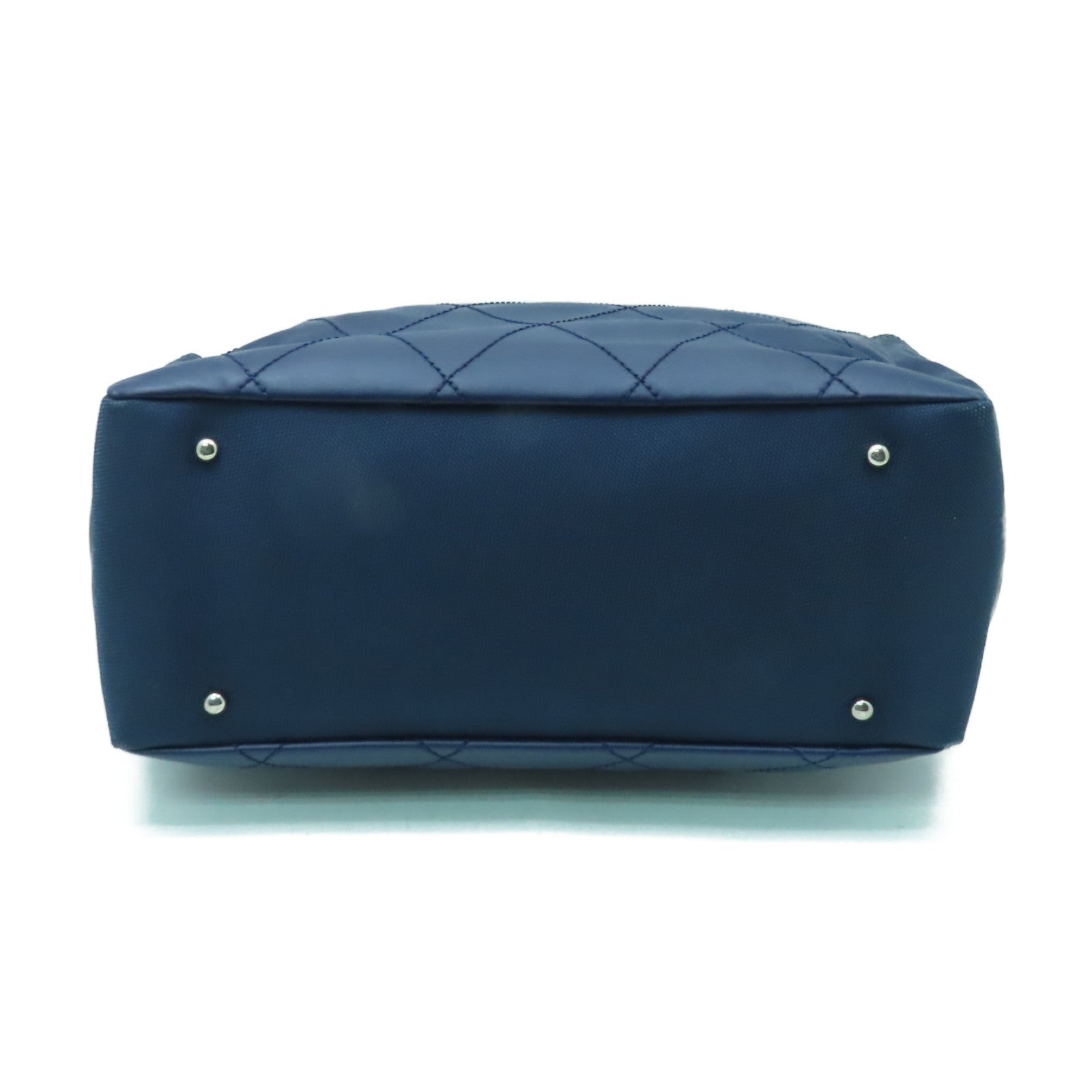 CHANEL 【激減優惠】菱格塗層帆布Tote Bag銀扣手挽袋藍色