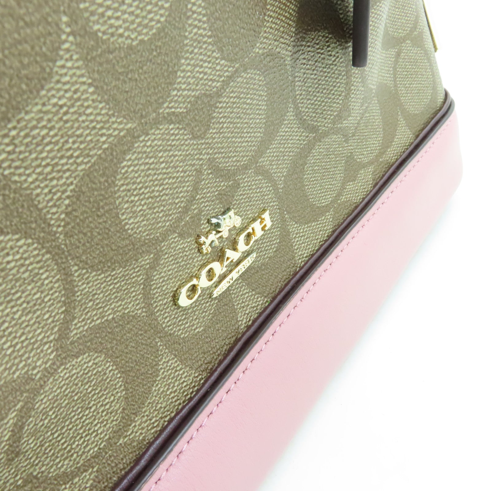 COACH 塗層帆布2 Way Shoulder金扣手挽肩背兩用袋啡色/粉紅色