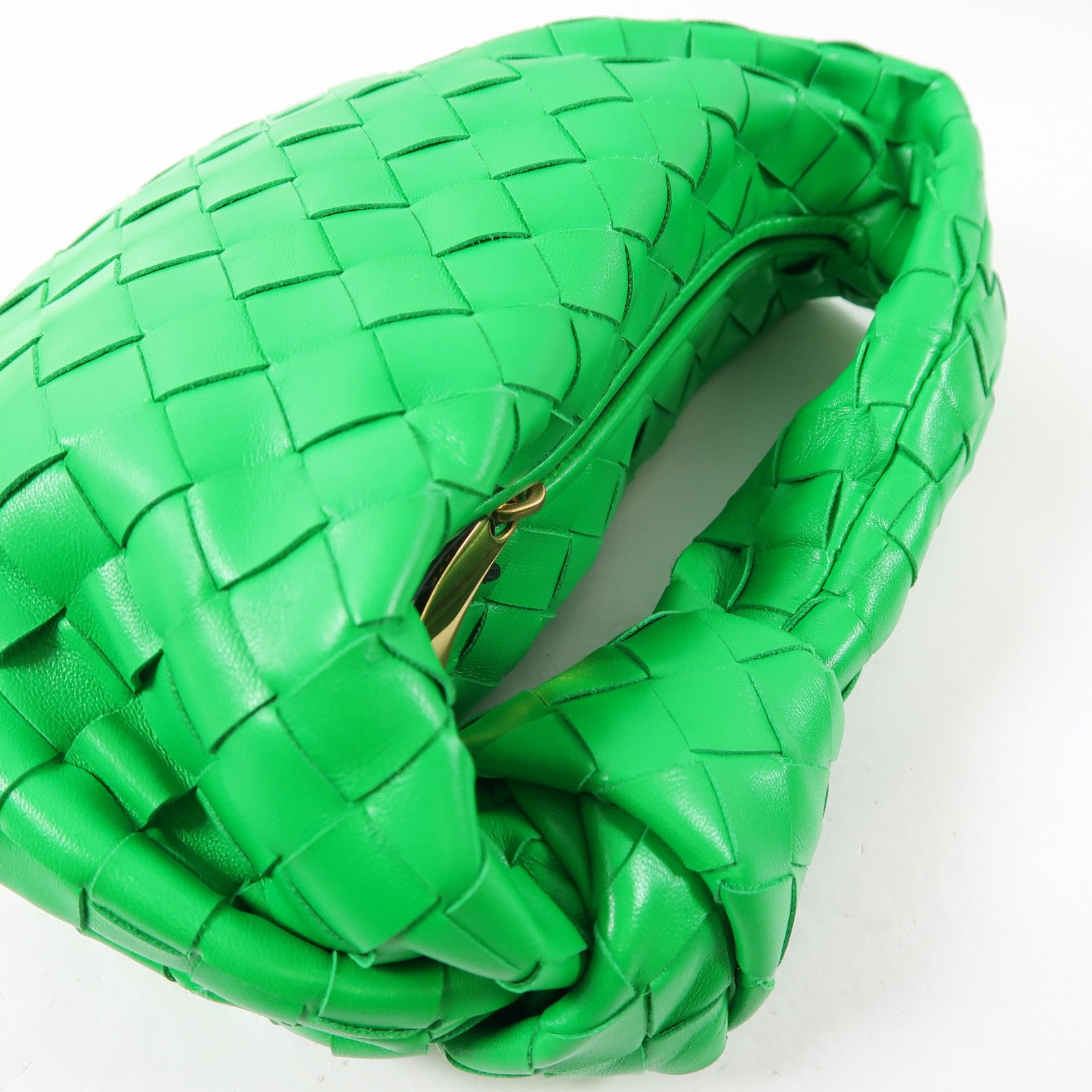 BOTTEGA VENETA 皮革Mini Jodie金扣手挽袋綠色