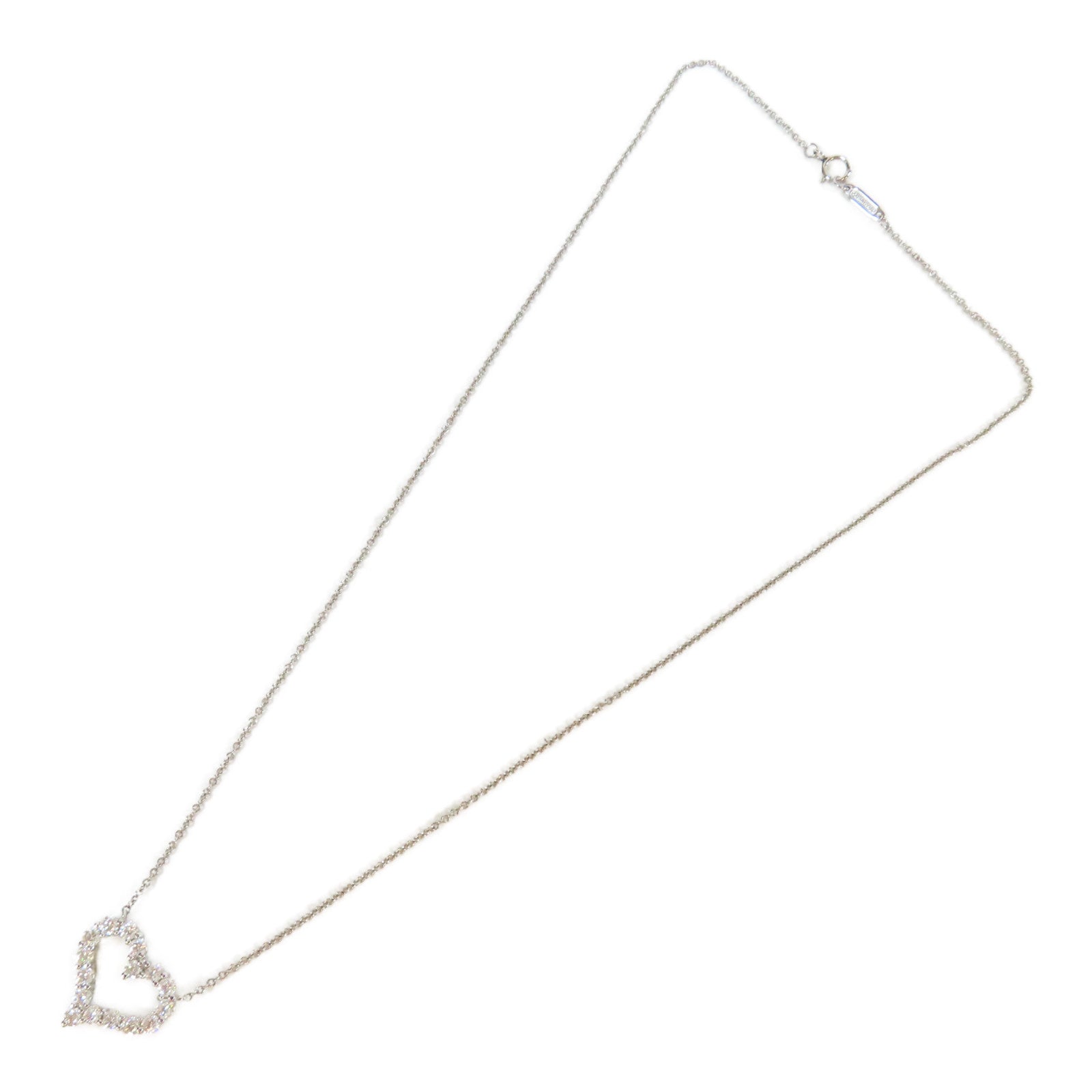 TIFFANY＆CO PT950鉑金Diamond Heart Pandent鑽石項鍊銀色/透明