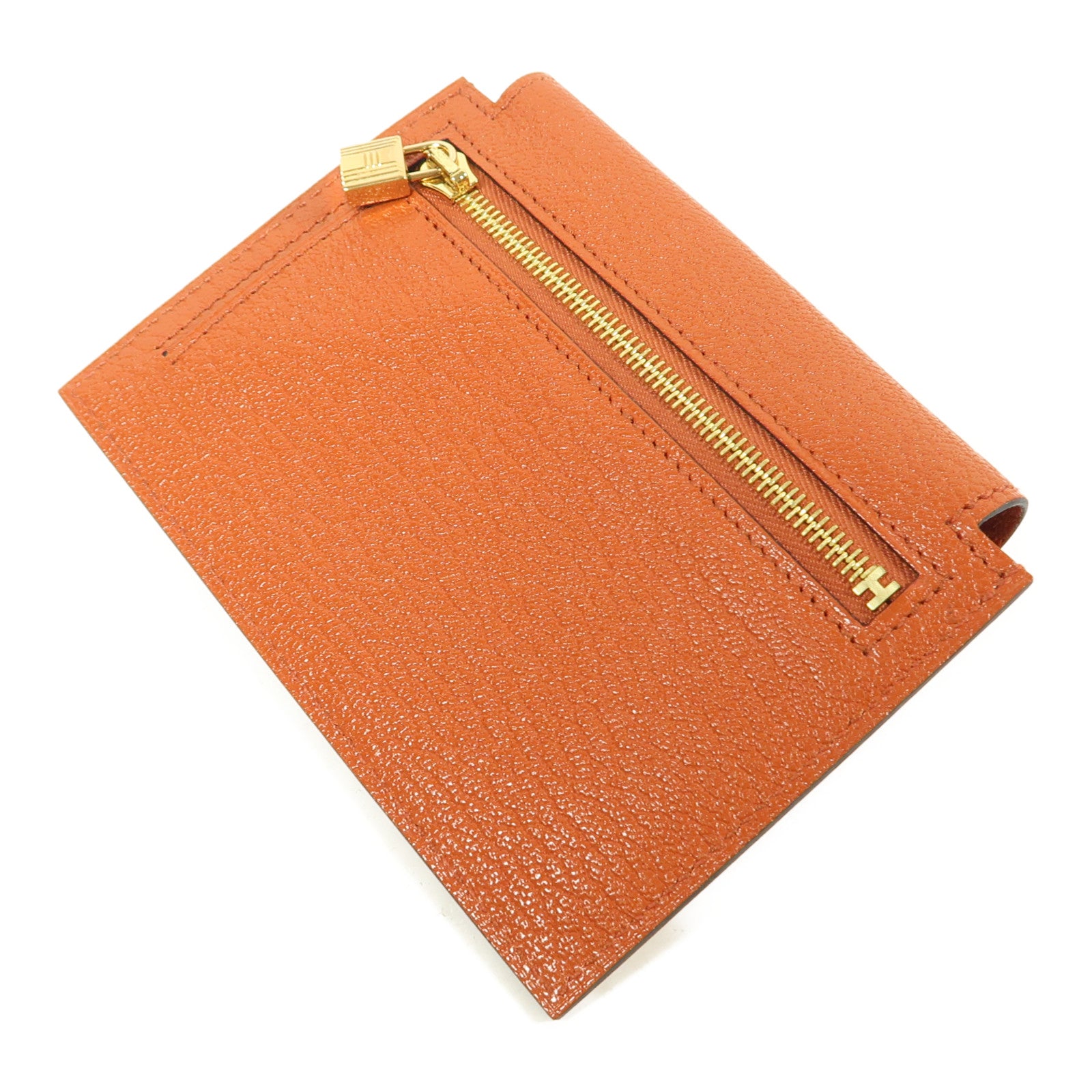 HERMES 【激減優惠】Chevre皮革Kelly Pocket Wallet金扣錢包Cuivre