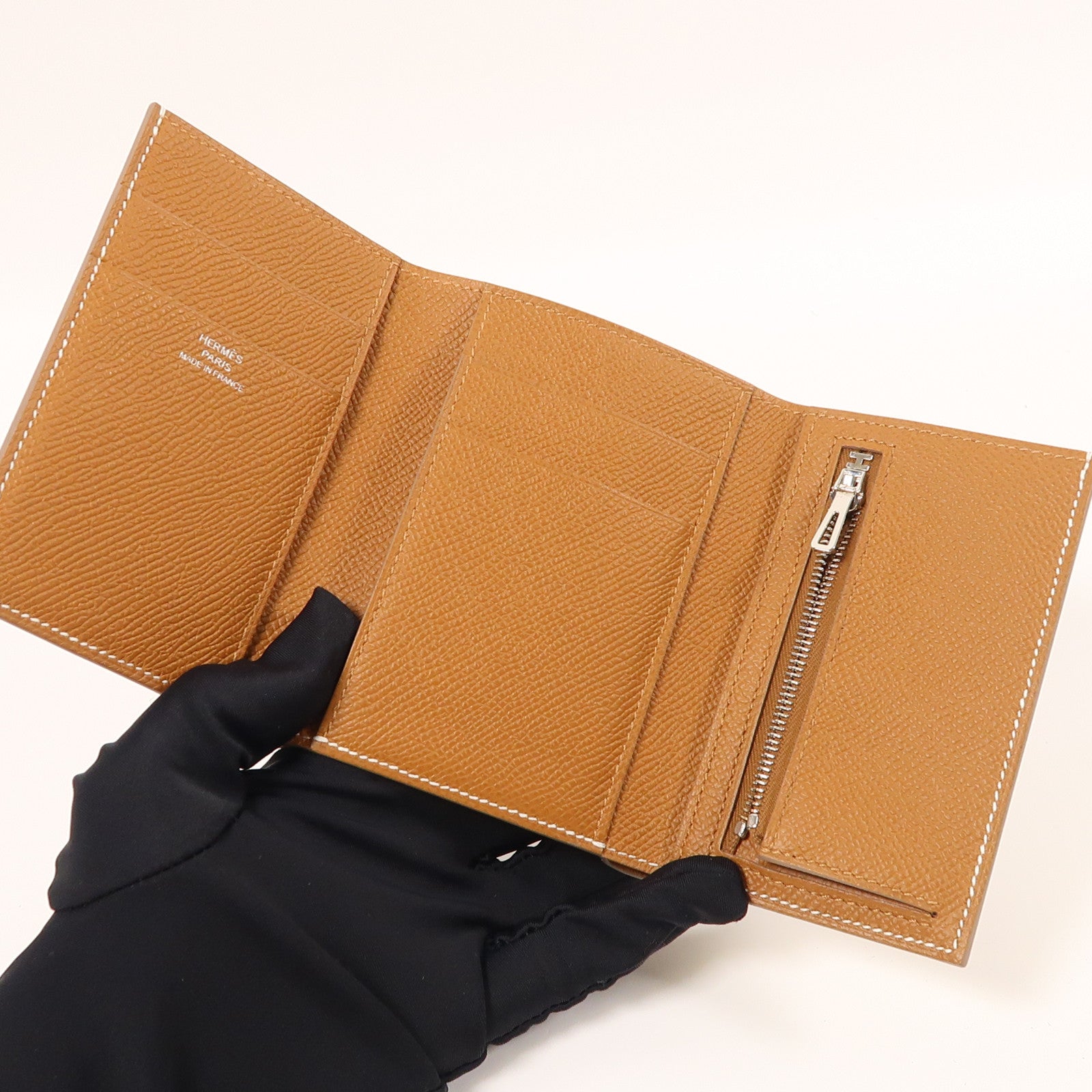 HERMES Epsom皮革Bearn Verso Wallet銀扣錢包10 Craie