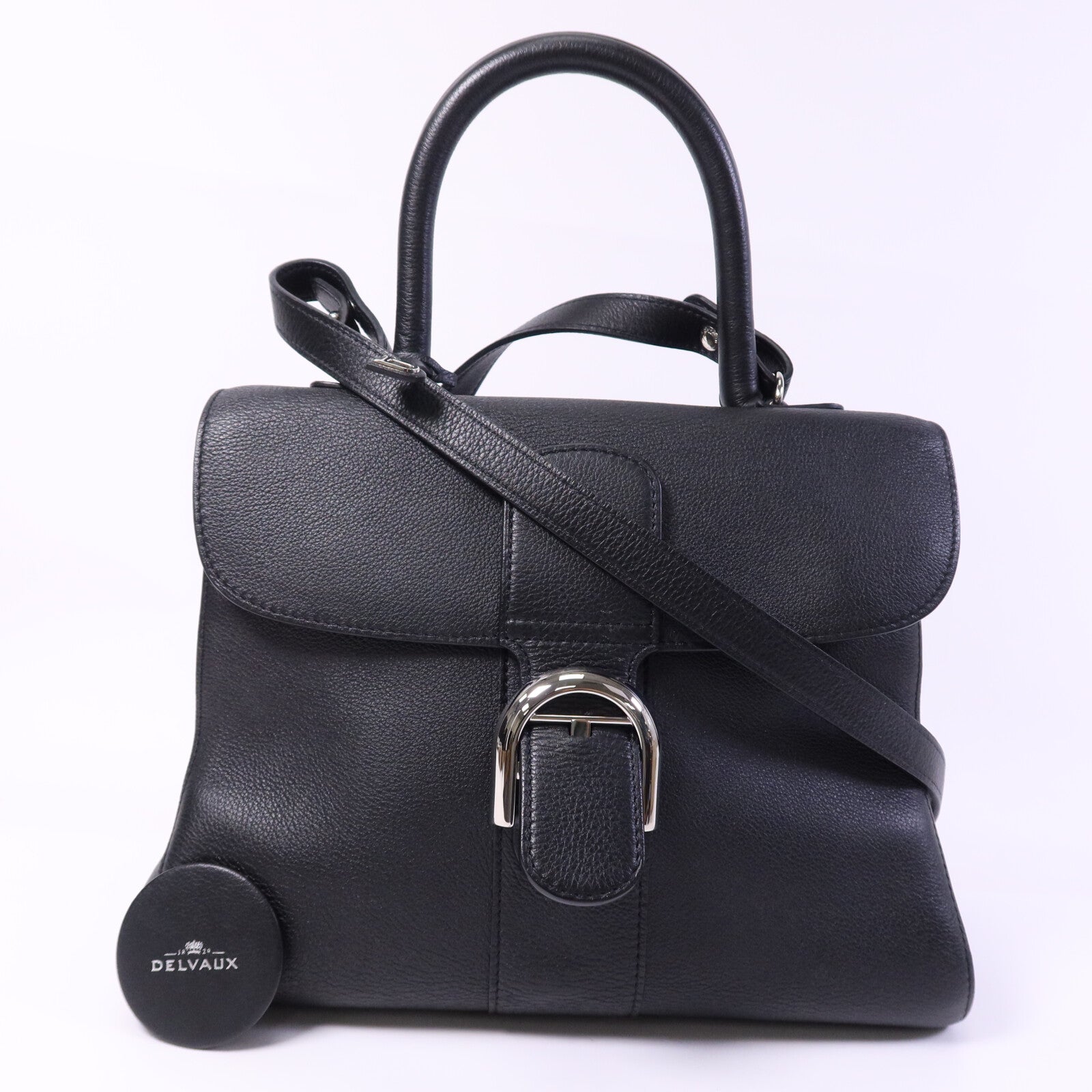 Delvaux 牛皮皮革Brillant MM銀扣手挽肩背兩用袋