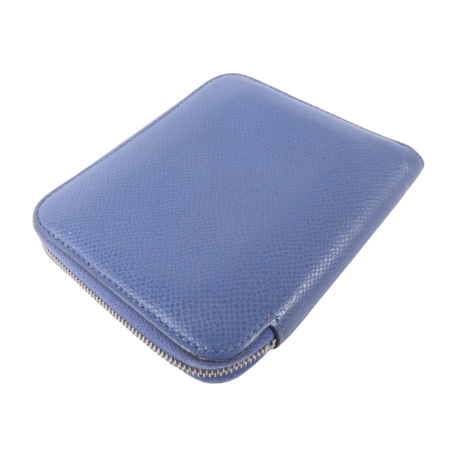 HERMES Epsom皮革Silk In Compact銀扣錢包Bleu Brighton