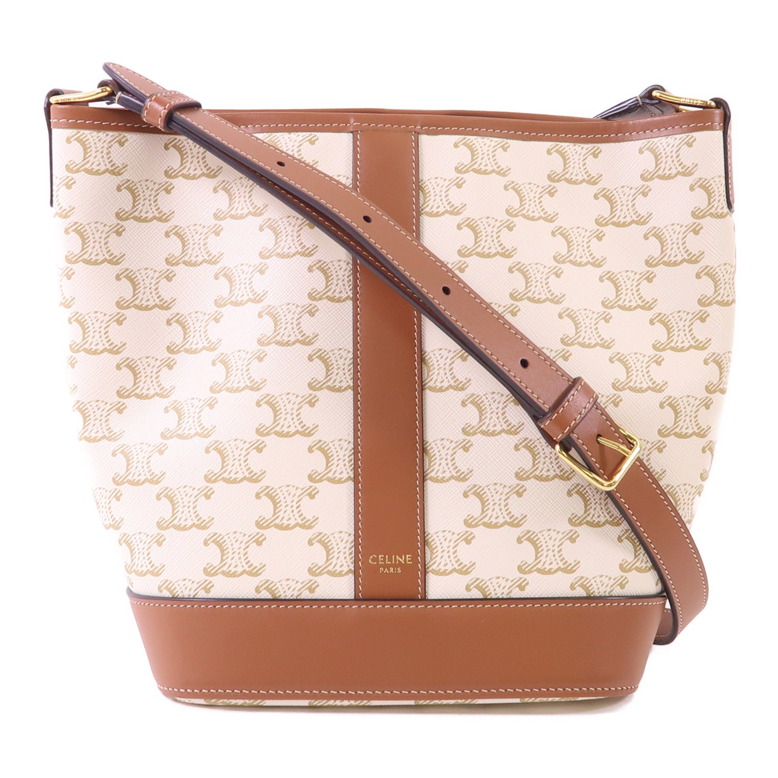 CELINE 塗層帆布Triomphe Small Bucket Bag金扣肩背袋