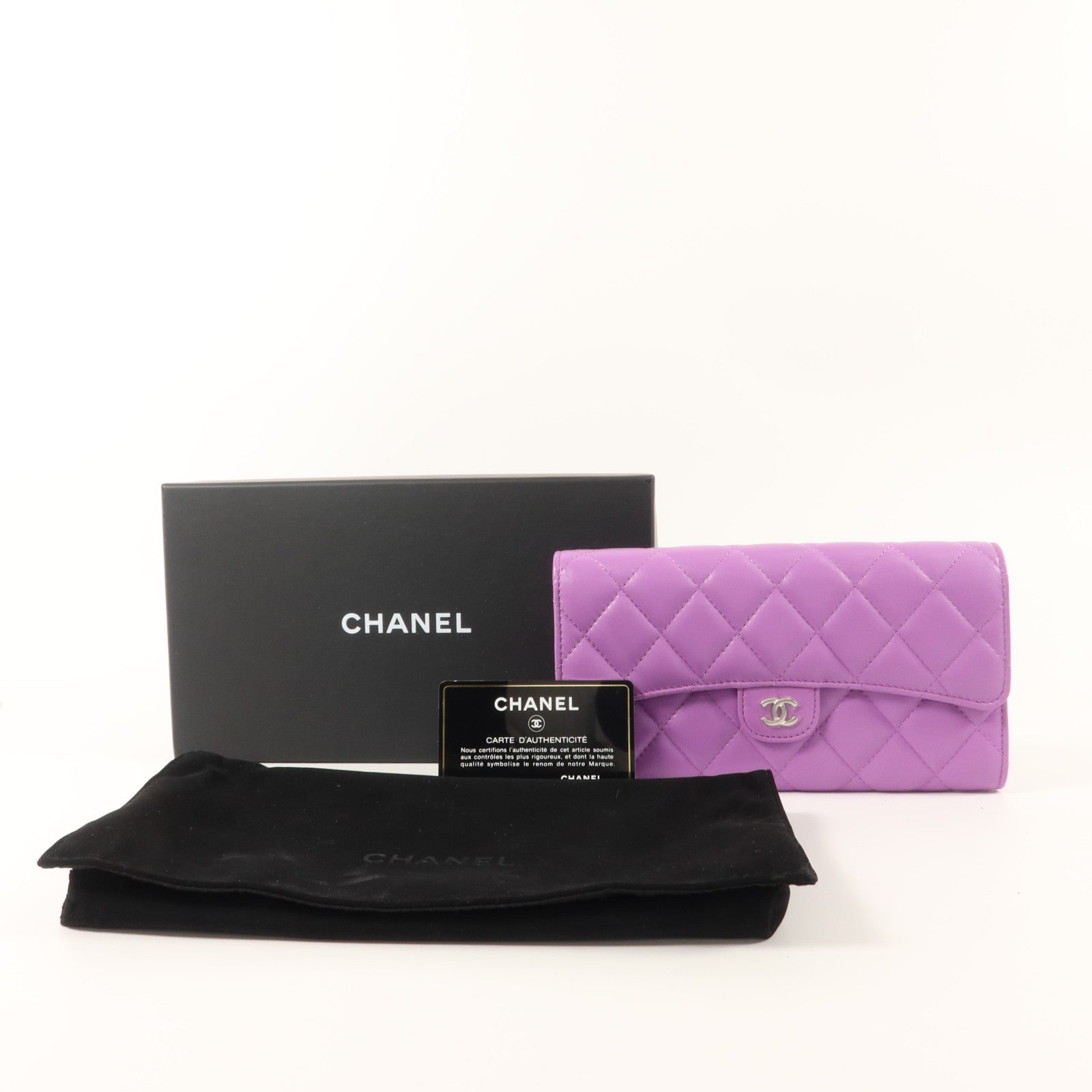 CHANEL 羊皮皮革Long Wallet銀扣長錢包