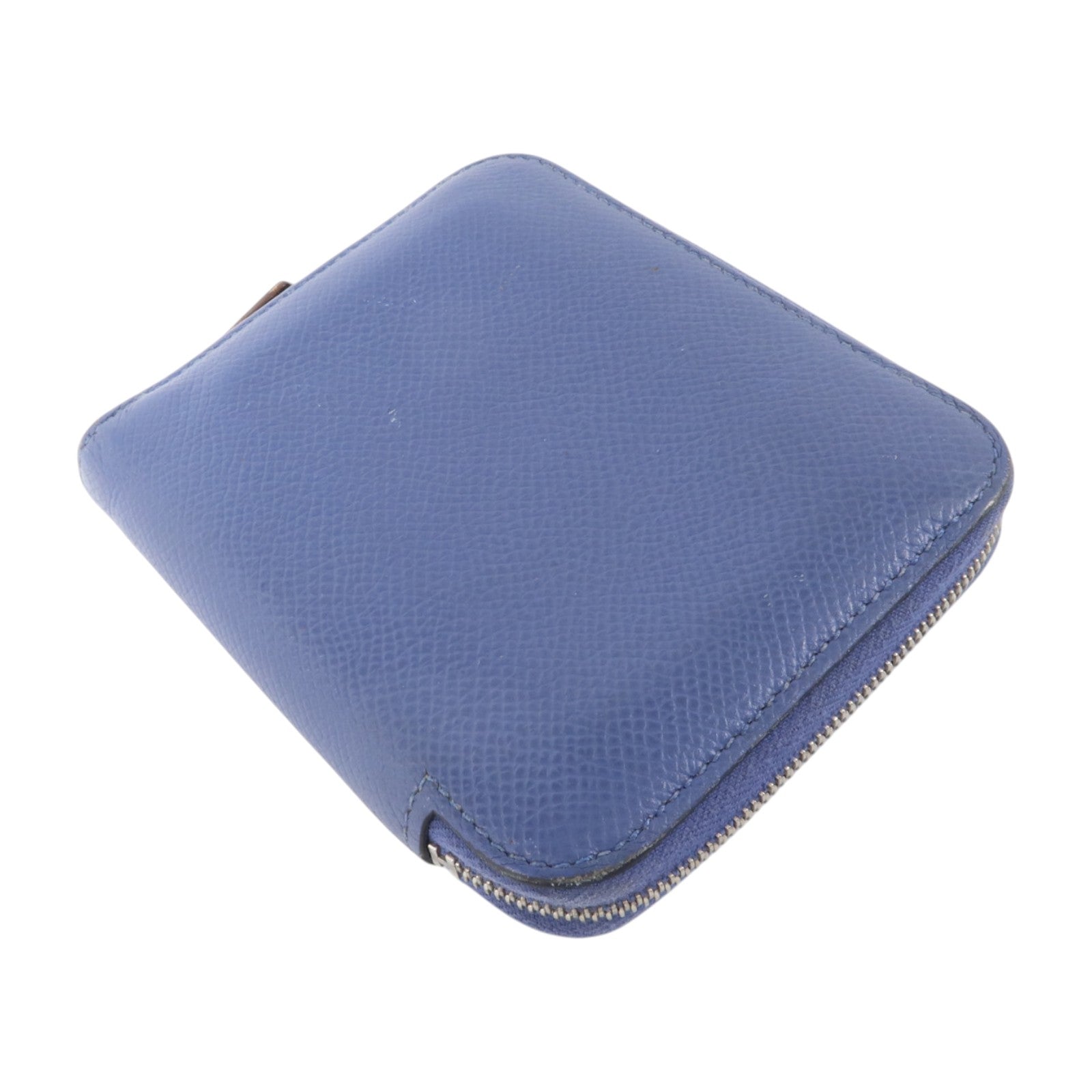 HERMES Epsom皮革Silk In Compact銀扣錢包Bleu Brighton