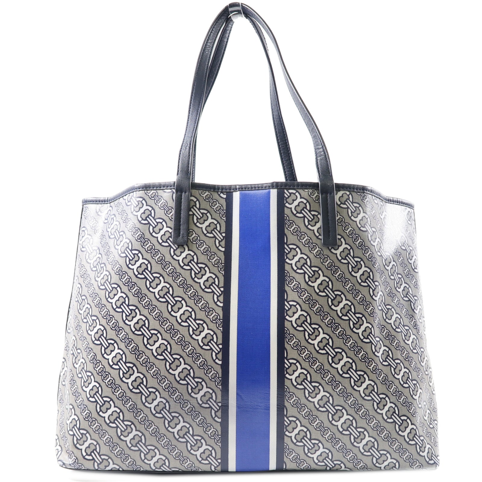 Tory Burch 【激減優惠】塗層帆布/皮革Shoulder Tote金扣肩背袋/手挽袋灰色/藍色