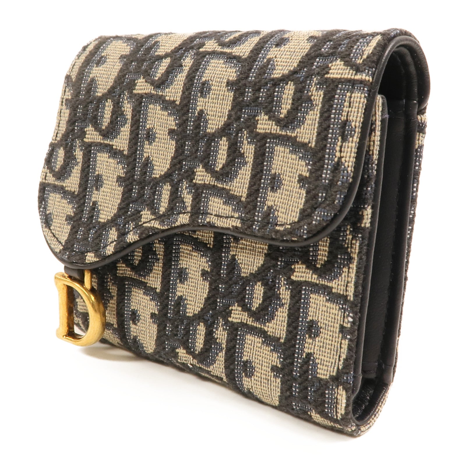 Dior 帆布/牛皮皮革Saddle Lotus Wallet金扣錢包