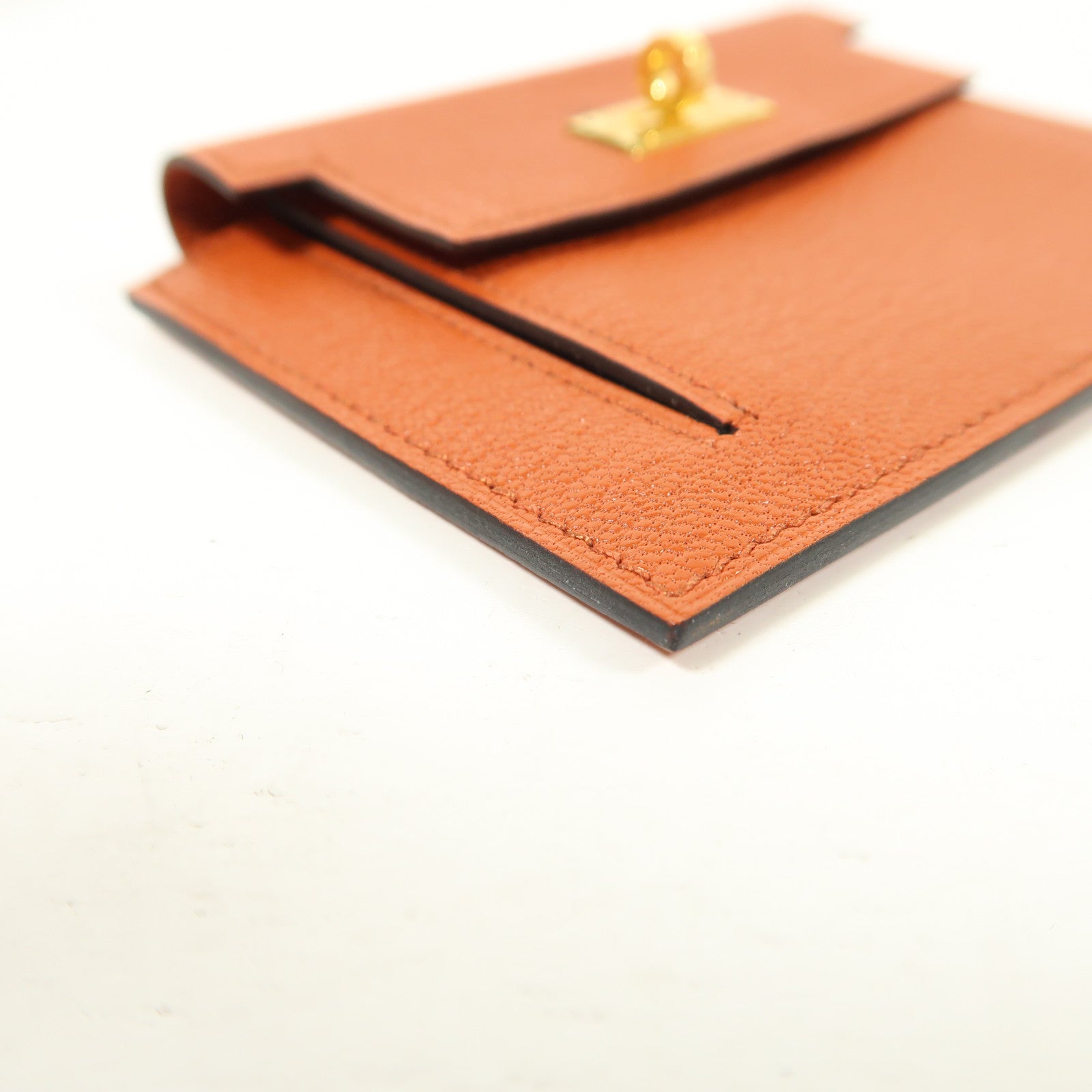 HERMES 【激減優惠】Chevre皮革Kelly Pocket Wallet金扣錢包Cuivre