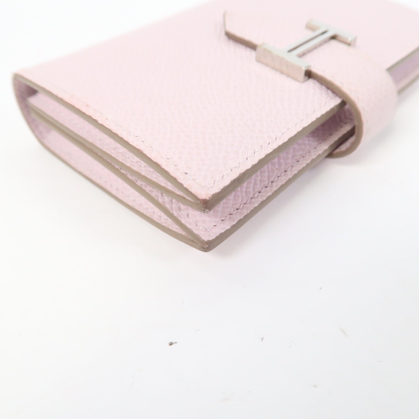 HERMES Epsom皮革Bearn Card Case銀扣卡片套粉紅色