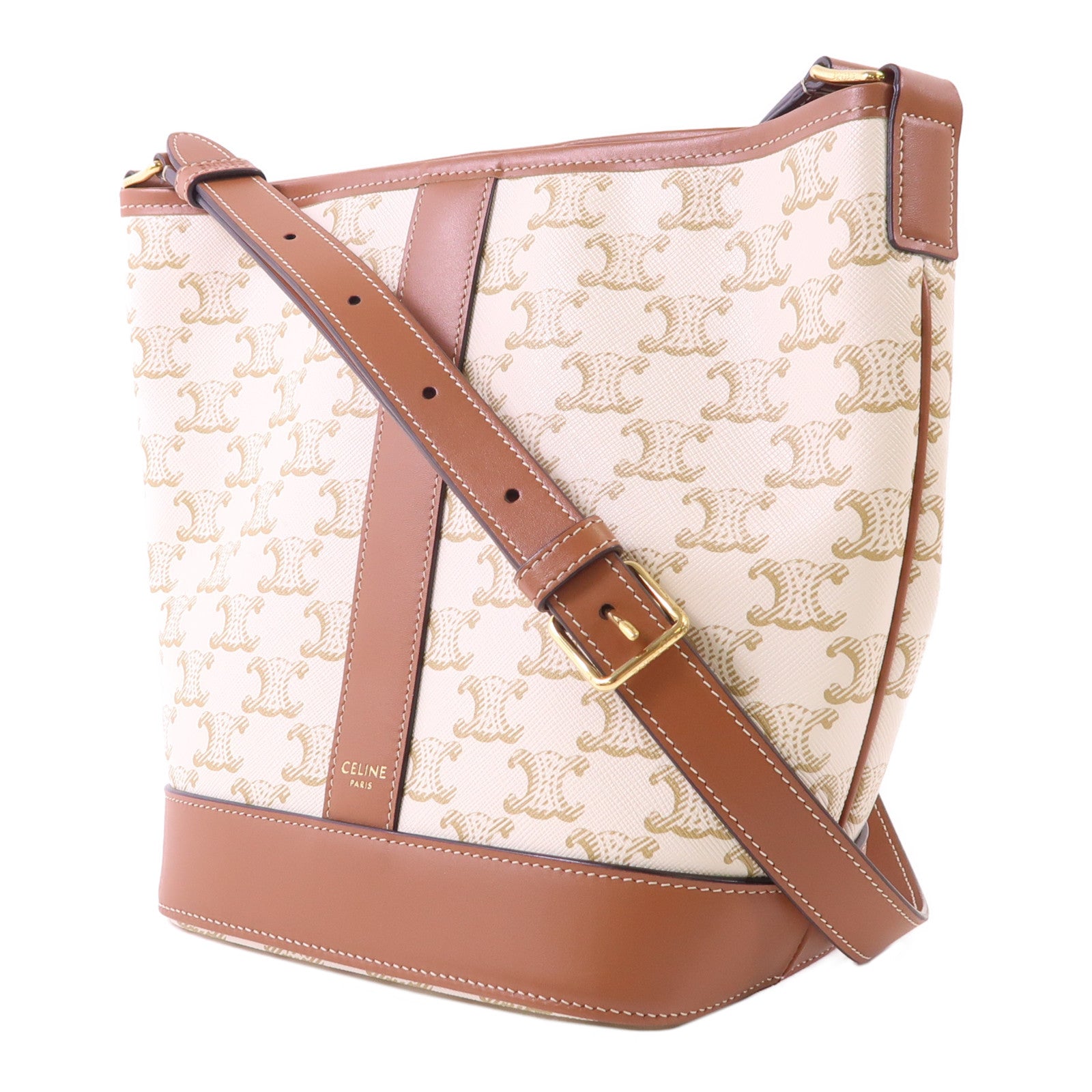 CELINE 塗層帆布Triomphe Small Bucket Bag金扣肩背袋