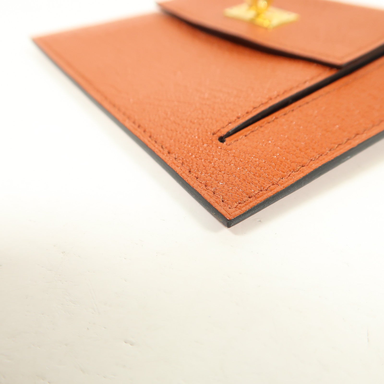 HERMES 【激減優惠】Chevre皮革Kelly Pocket Wallet金扣錢包Cuivre