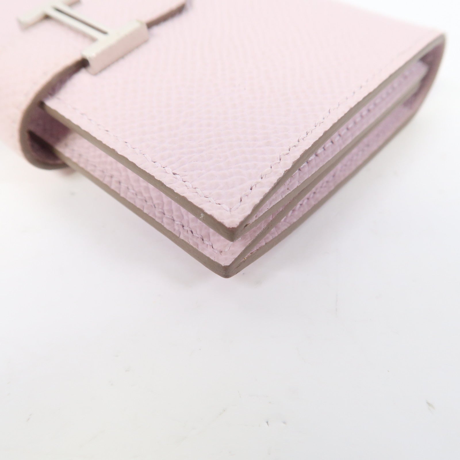 HERMES Epsom皮革Bearn Card Case銀扣卡片套粉紅色