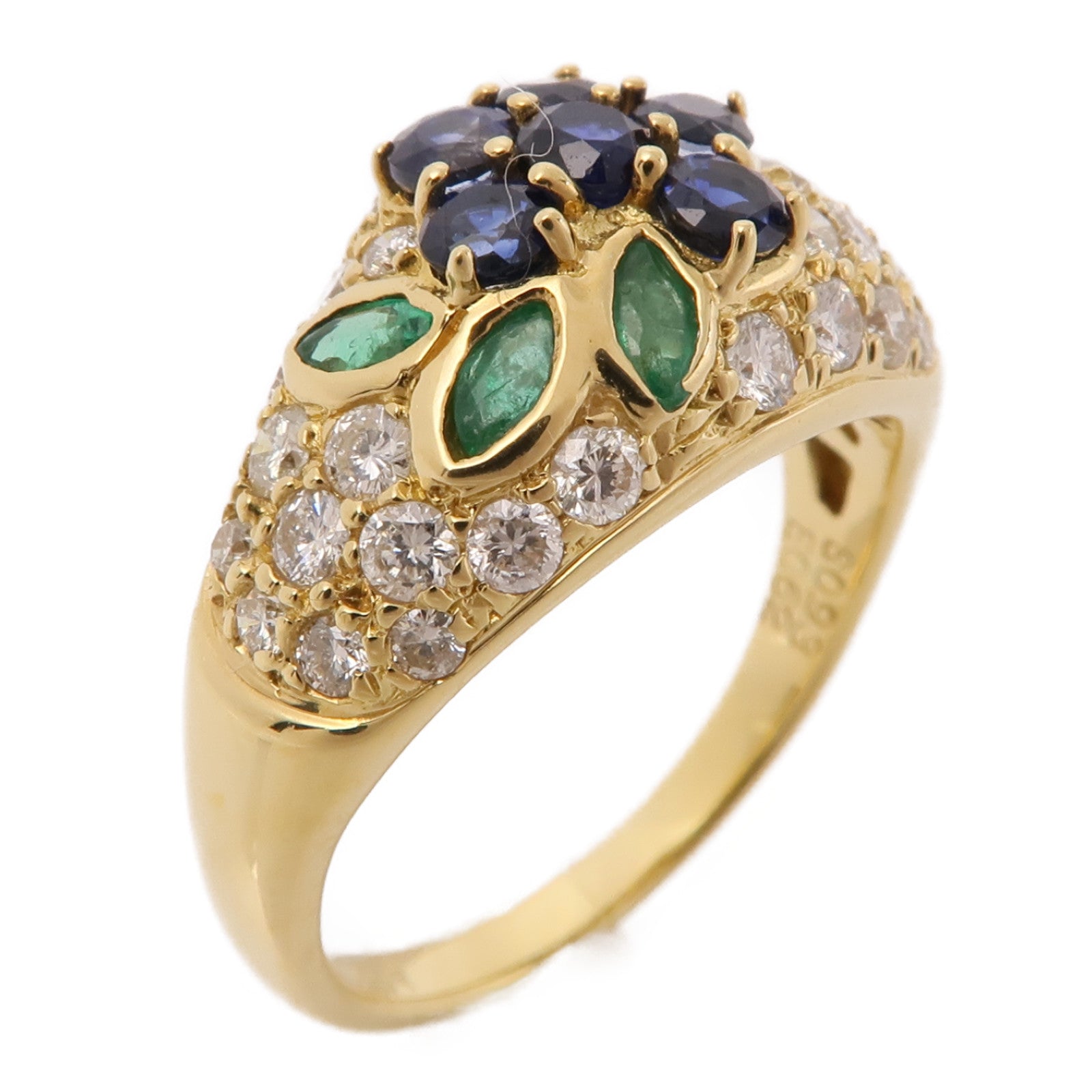 JEWELRY 【激減優惠】18K黃金Sapphire/Emerald/Diamond Ring藍寶石/綠寶石/鑽石戒指US#7