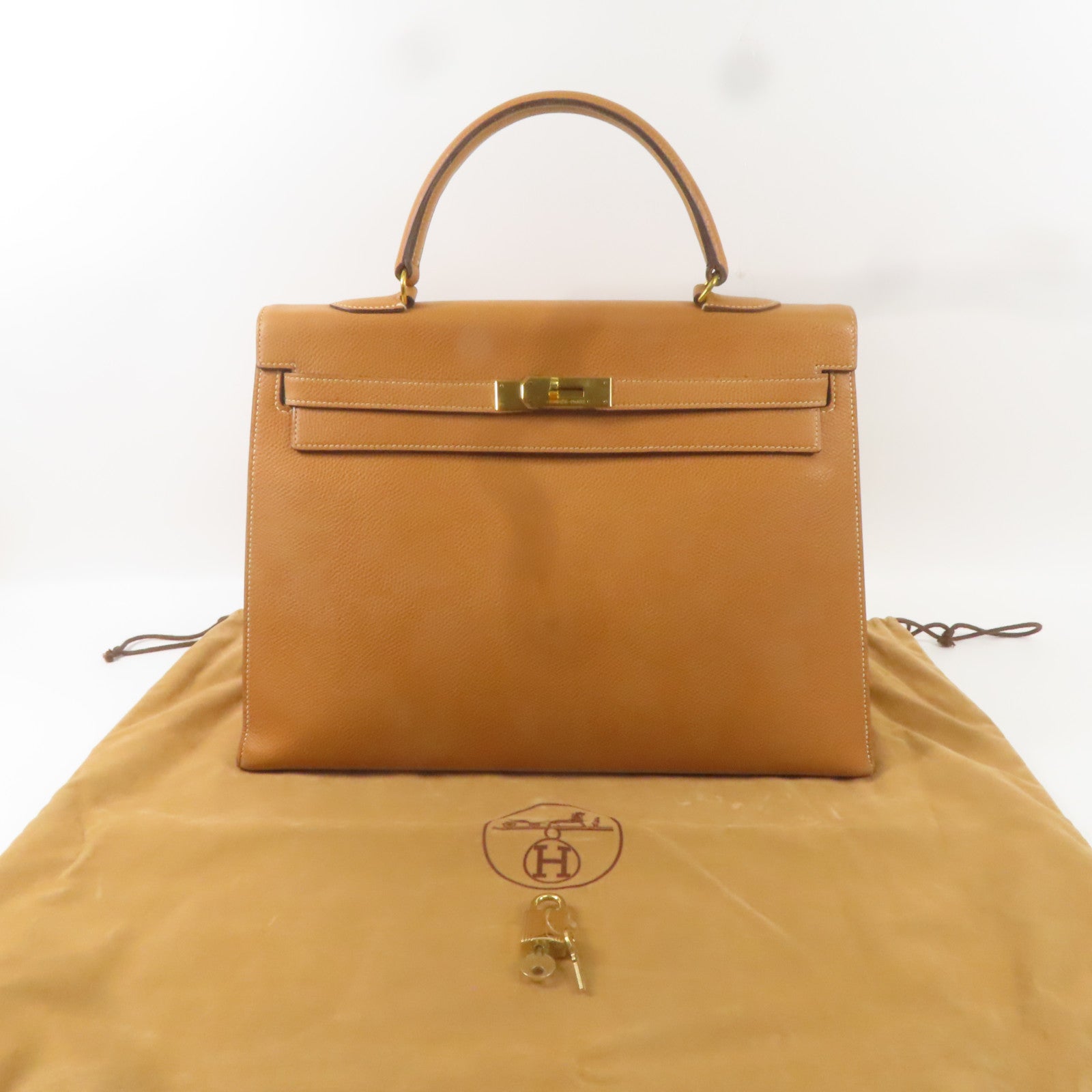 HERMES GHW Kelly 35 Handbag Epsom Leather Gold