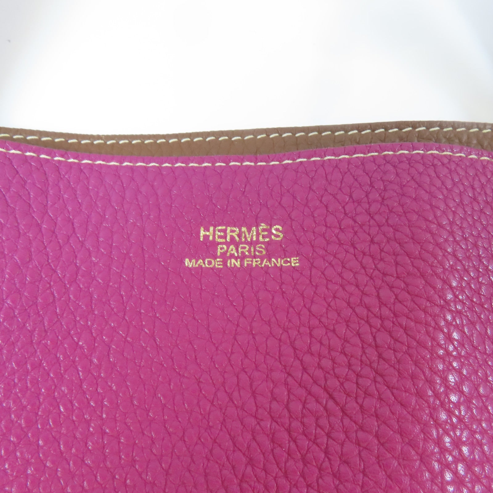 HERMES Clemence皮革Double Sens 45肩背袋Tosca/粉紅色