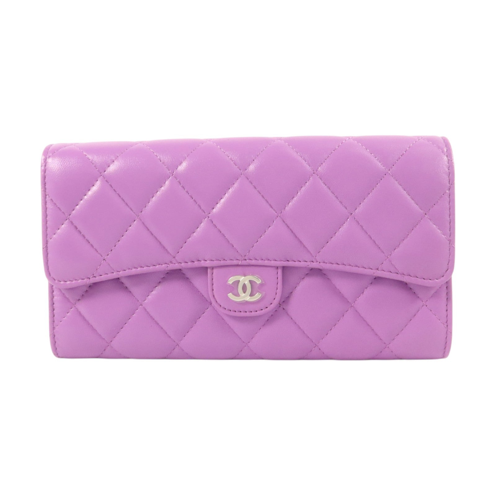 CHANEL 羊皮皮革Long Wallet銀扣長錢包