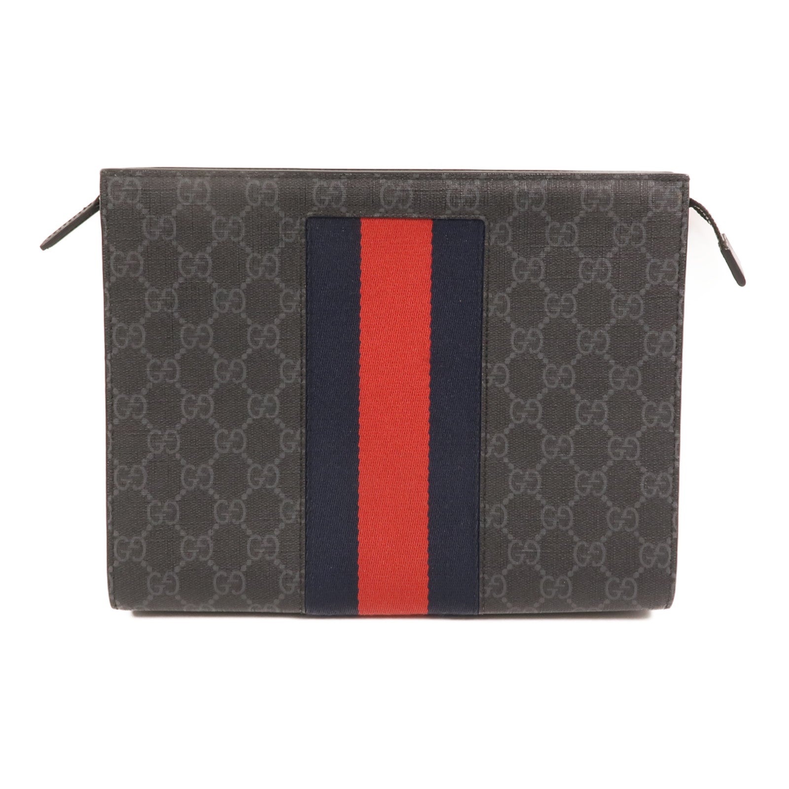 GUCCI GG帆布GG Supreme Web Pouch銀扣手拿包