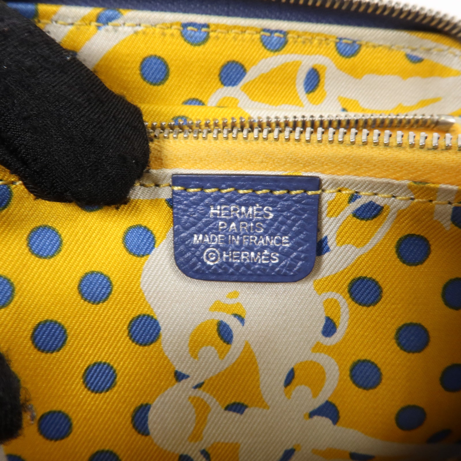 HERMES Epsom皮革Silk In Compact銀扣錢包Bleu Brighton