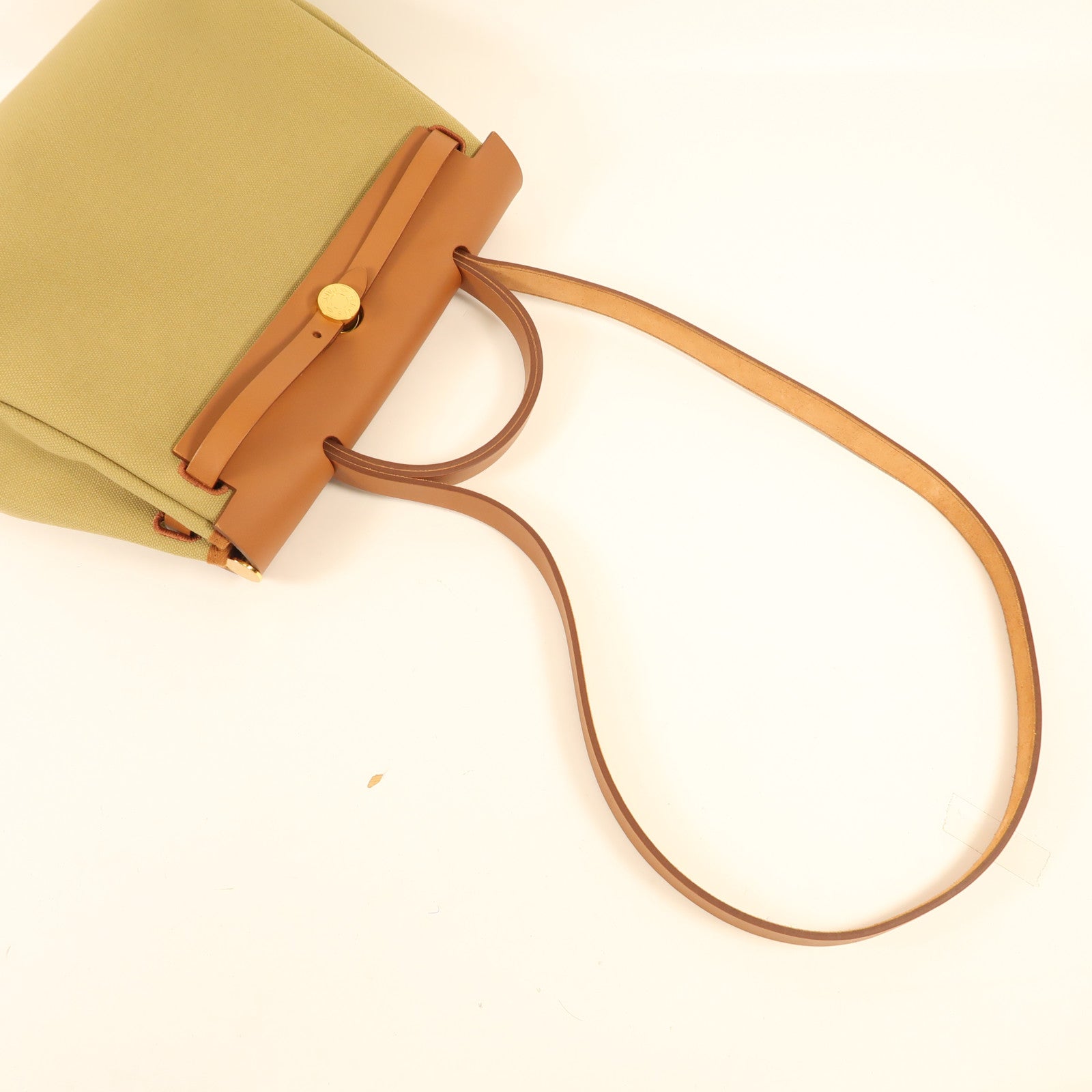 HERMES 帆布Herbag PM金扣手挽肩背兩用袋Poussiere