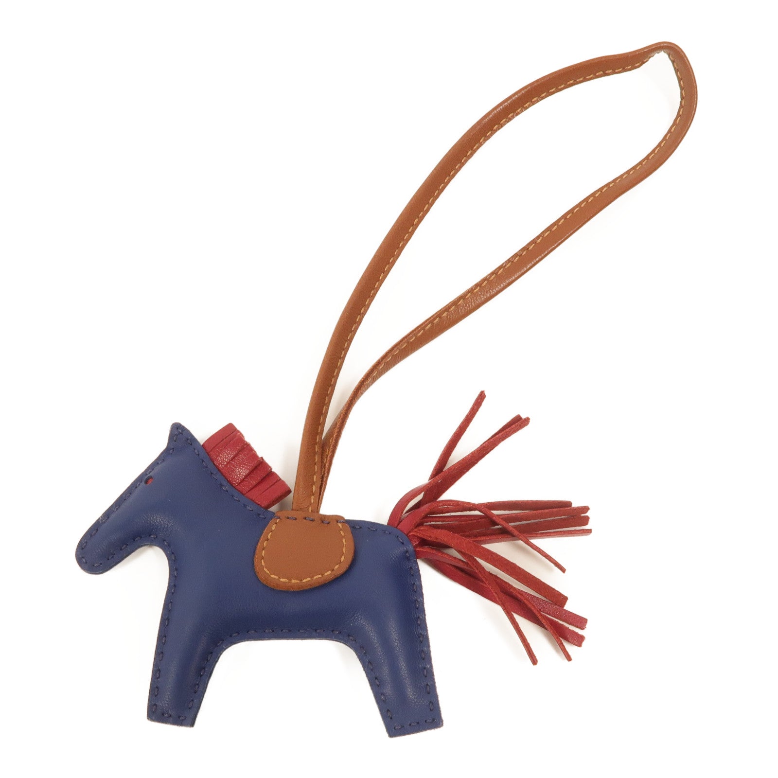 HERMES Milo皮革Rodeo PM掛飾Bleu de Malte/Rubis/