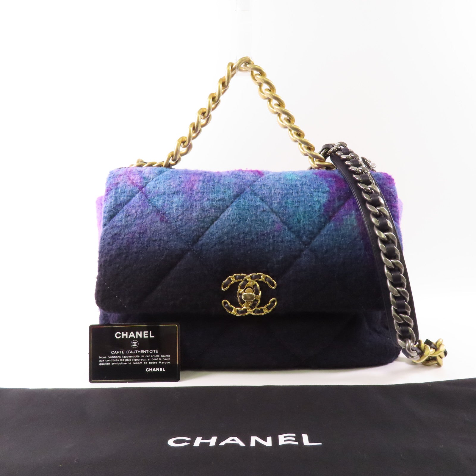 CHANEL 羊毛Ombre Large 19鏈帶手挽肩背兩用袋