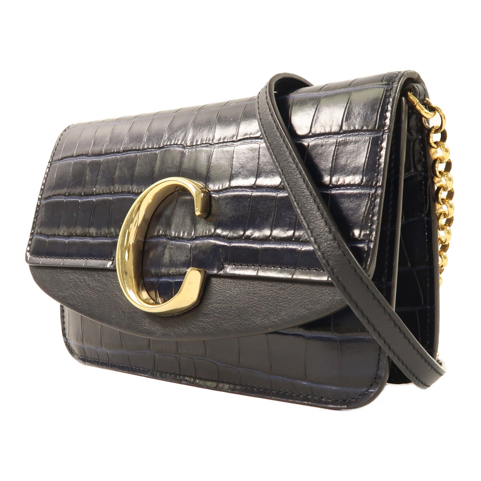 Chloe 牛皮皮革Chain Shoulder金扣鏈帶肩背袋