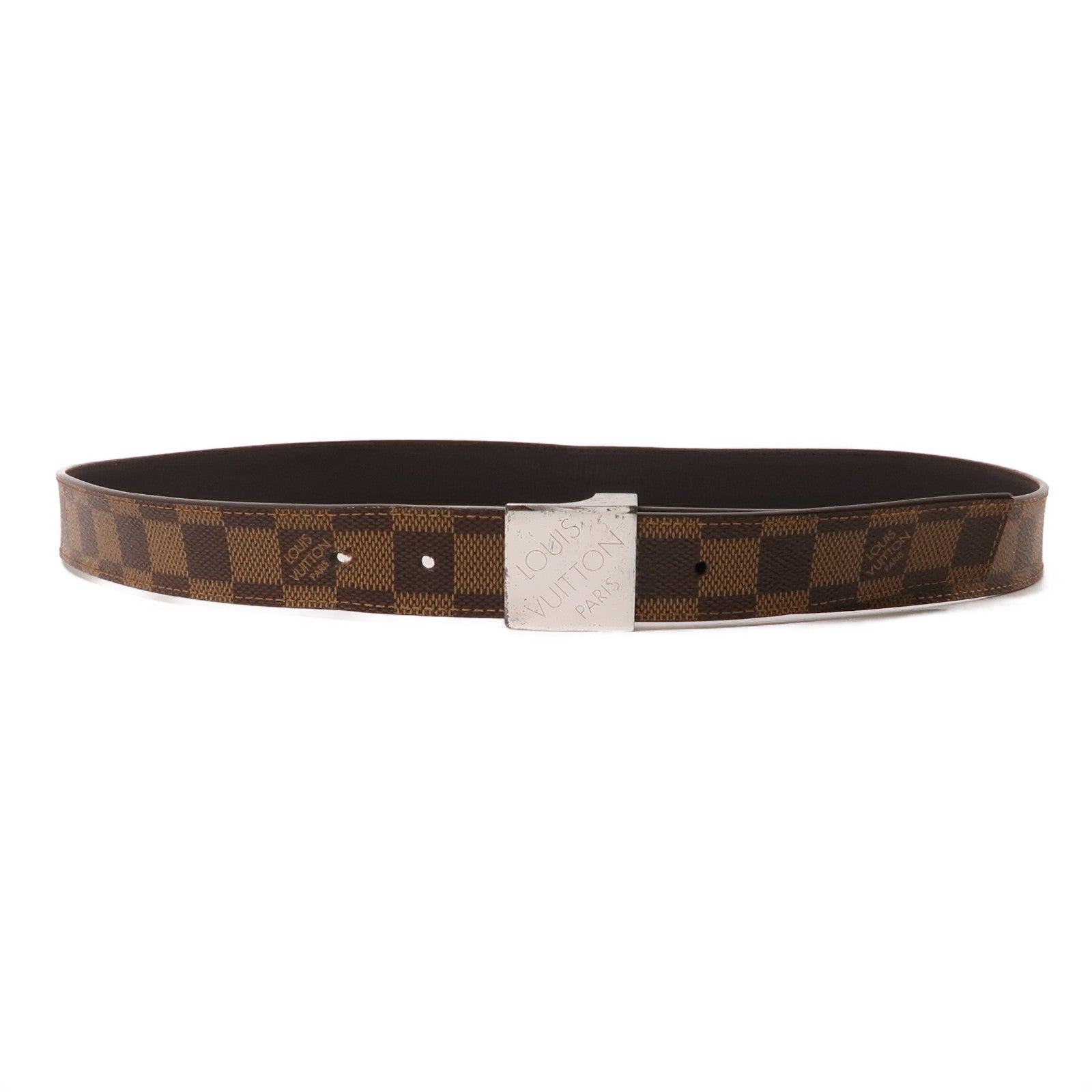 LOUIS VUITTON Damier Belt銀扣腰帶棕色