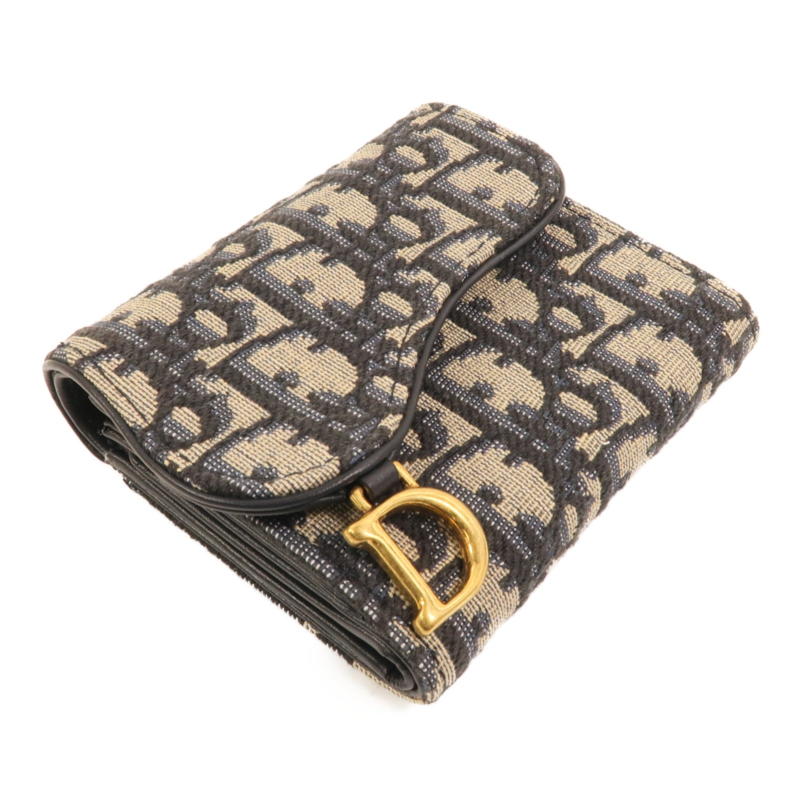 Dior 帆布/牛皮皮革Saddle Lotus Wallet金扣錢包