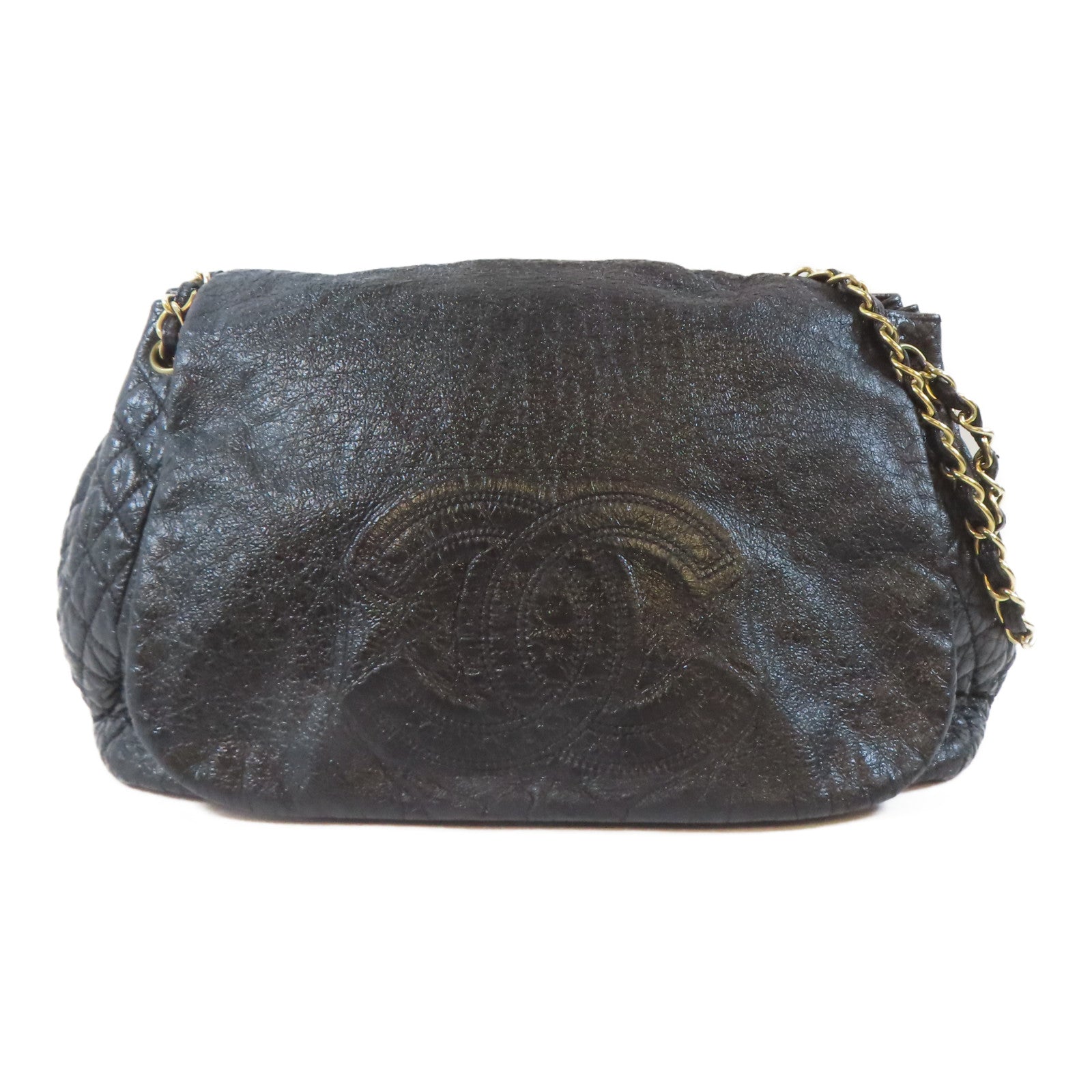 CHANEL 漆皮皮革Chain Shoulder Bag金扣鏈帶肩背袋黑色