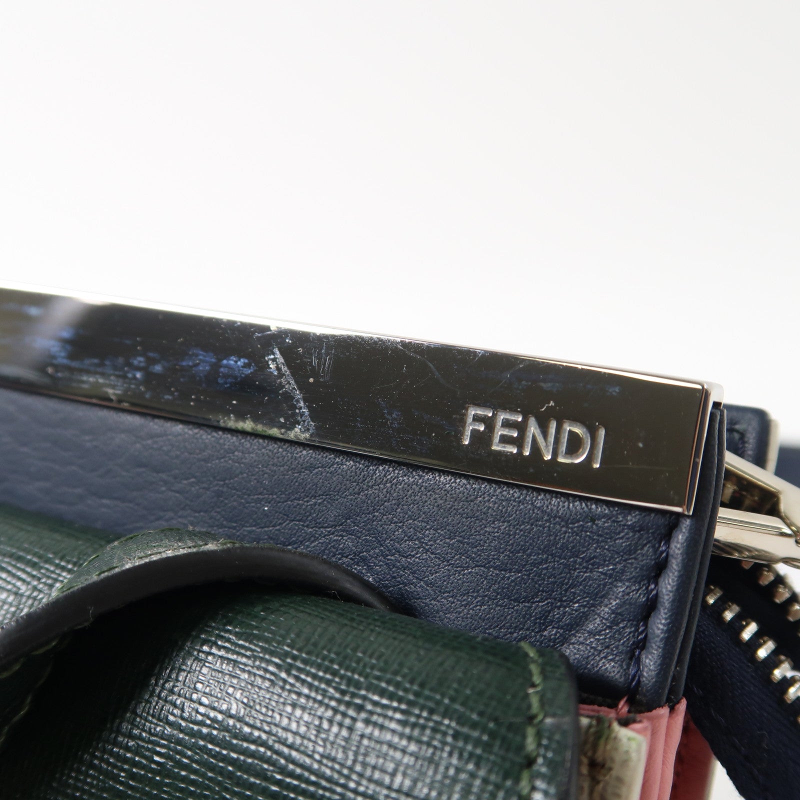 FENDI SHW 2 Way Bag 8BT-222-Z25 149-2384 Calfskin Leather Gray/Pink/Deep Green