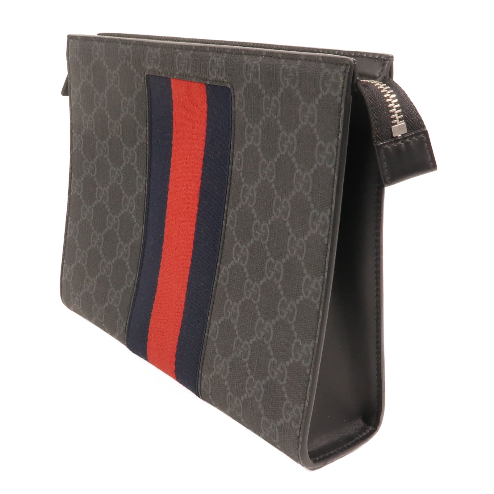 GUCCI GG帆布GG Supreme Web Pouch銀扣手拿包