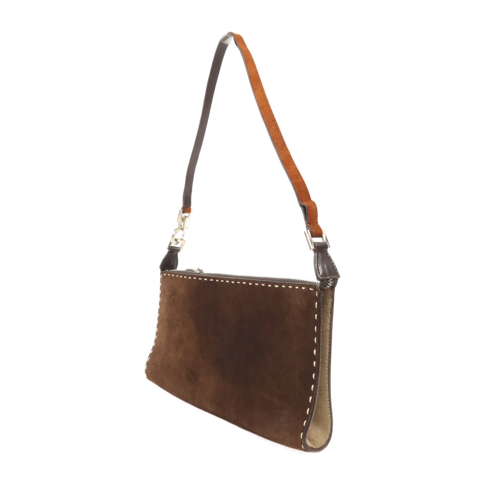 Salvatore Ferragamo 麂皮皮革Clutch Bag銀扣肩背袋