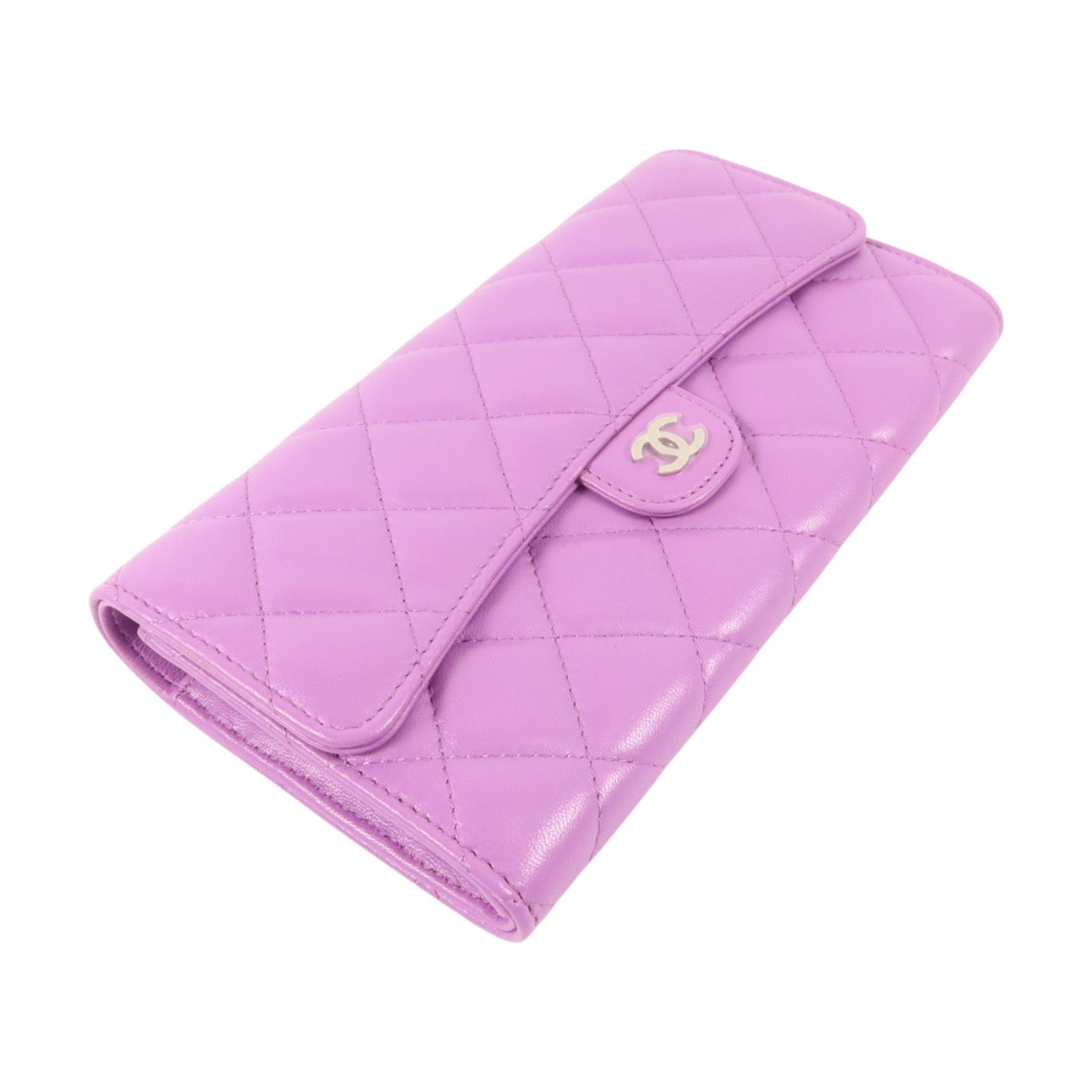 CHANEL 羊皮皮革Long Wallet銀扣長錢包