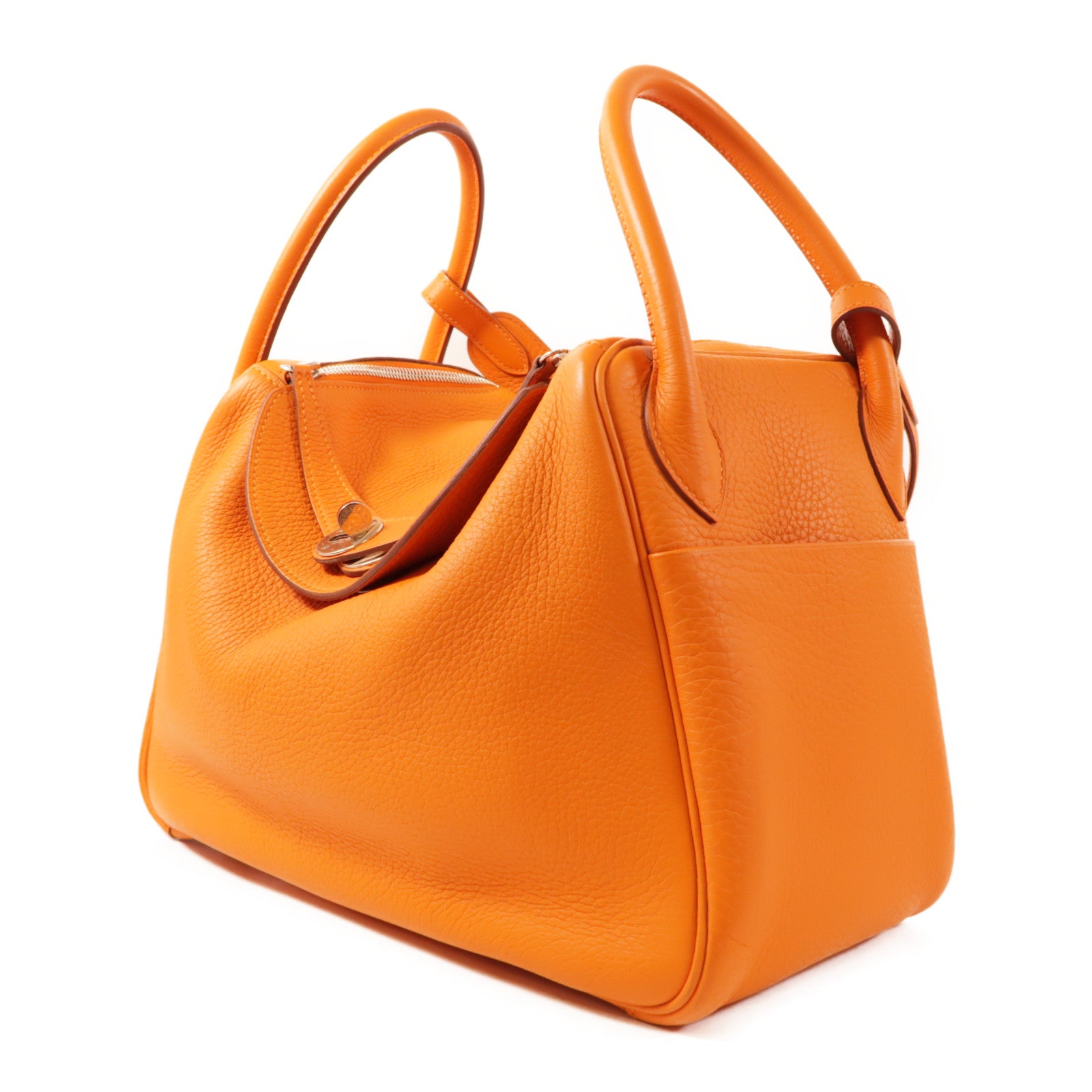 HERMES Clemence皮革Lindy 30銀扣手挽肩背兩用袋93 Orange