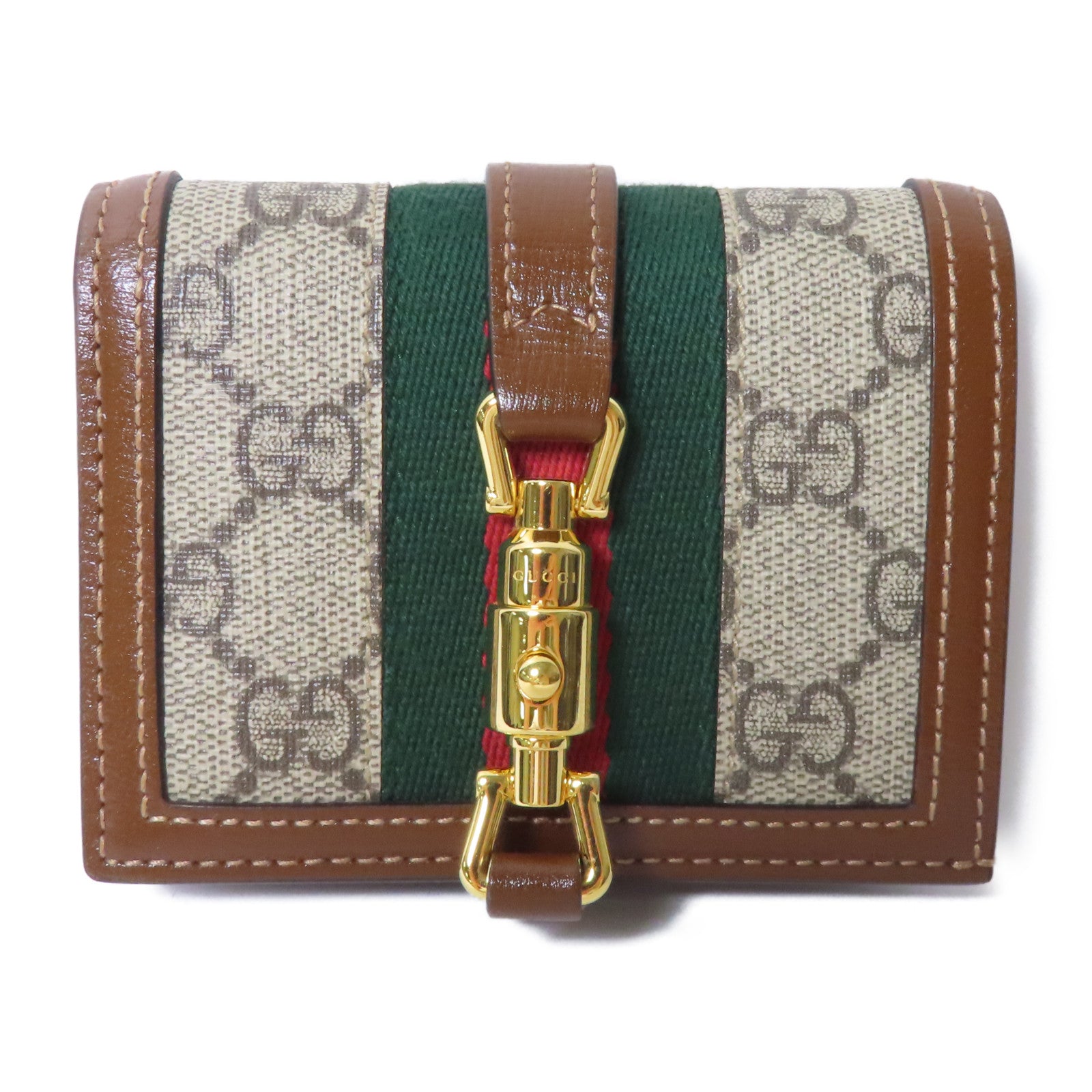 GUCCI GG Supreme帆布/皮革Jackie 1961 Card Case Wallet金扣錢包啡色/米色