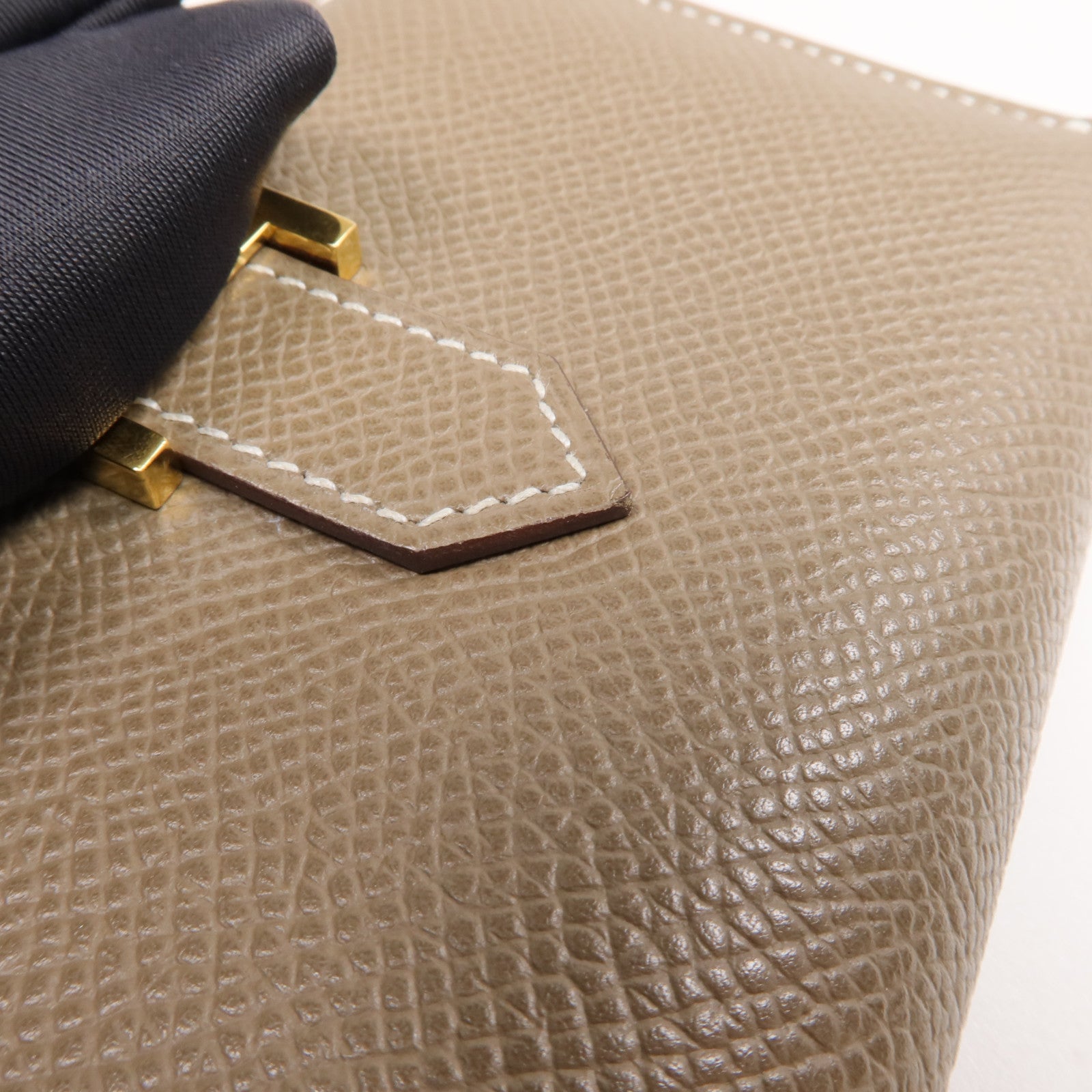 HERMES Epsom皮革Bearn Compact Wallet金扣錢包Etoupe
