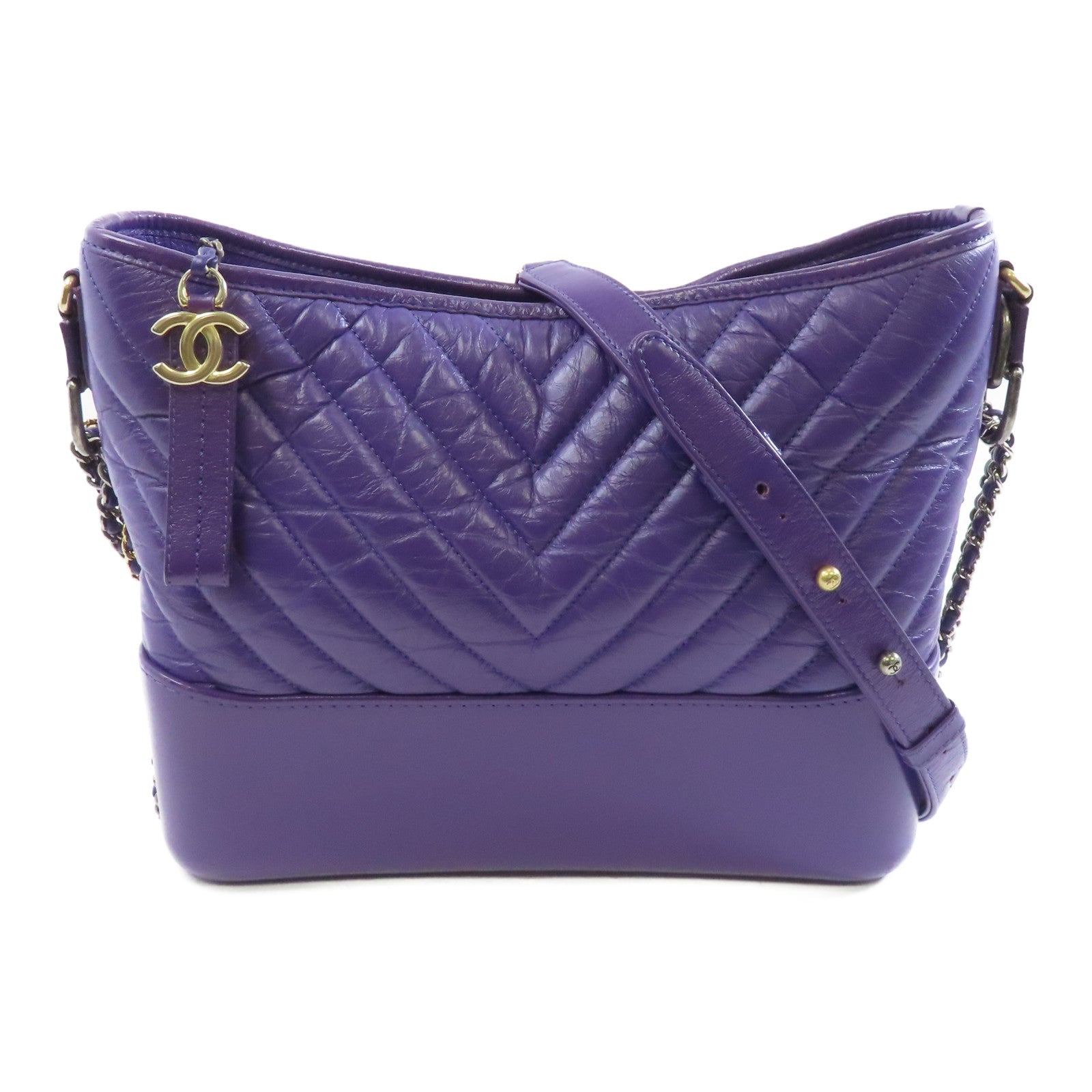 CHANEL 【激減優惠】牛皮皮革Gabrielle金扣/銀扣鏈帶肩背袋紫色