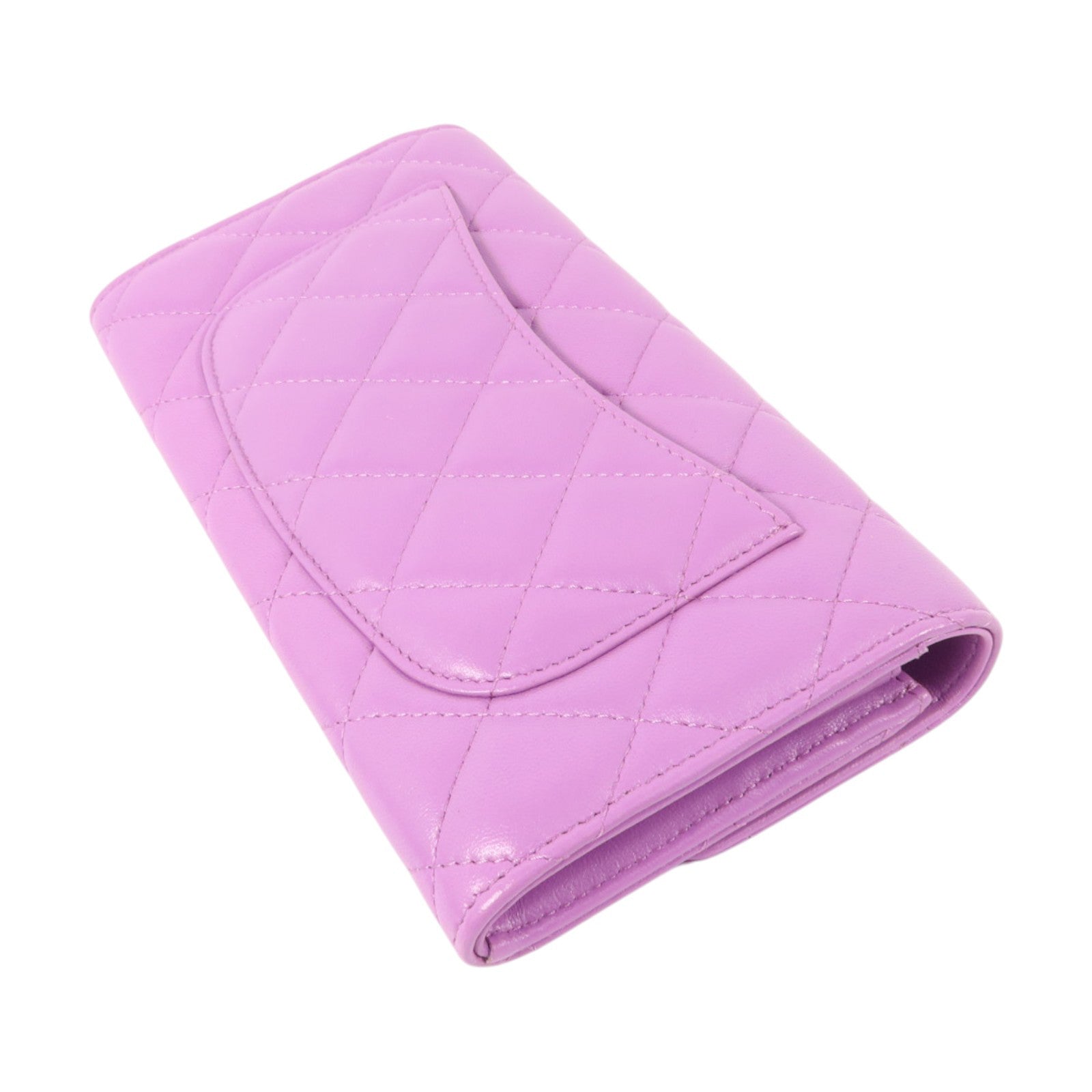CHANEL 羊皮皮革Long Wallet銀扣長錢包