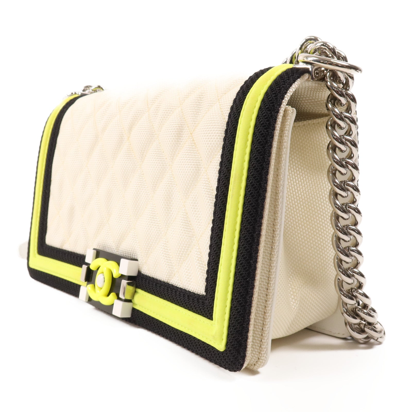 CHANEL 帆布Boy 25銀扣肩背袋