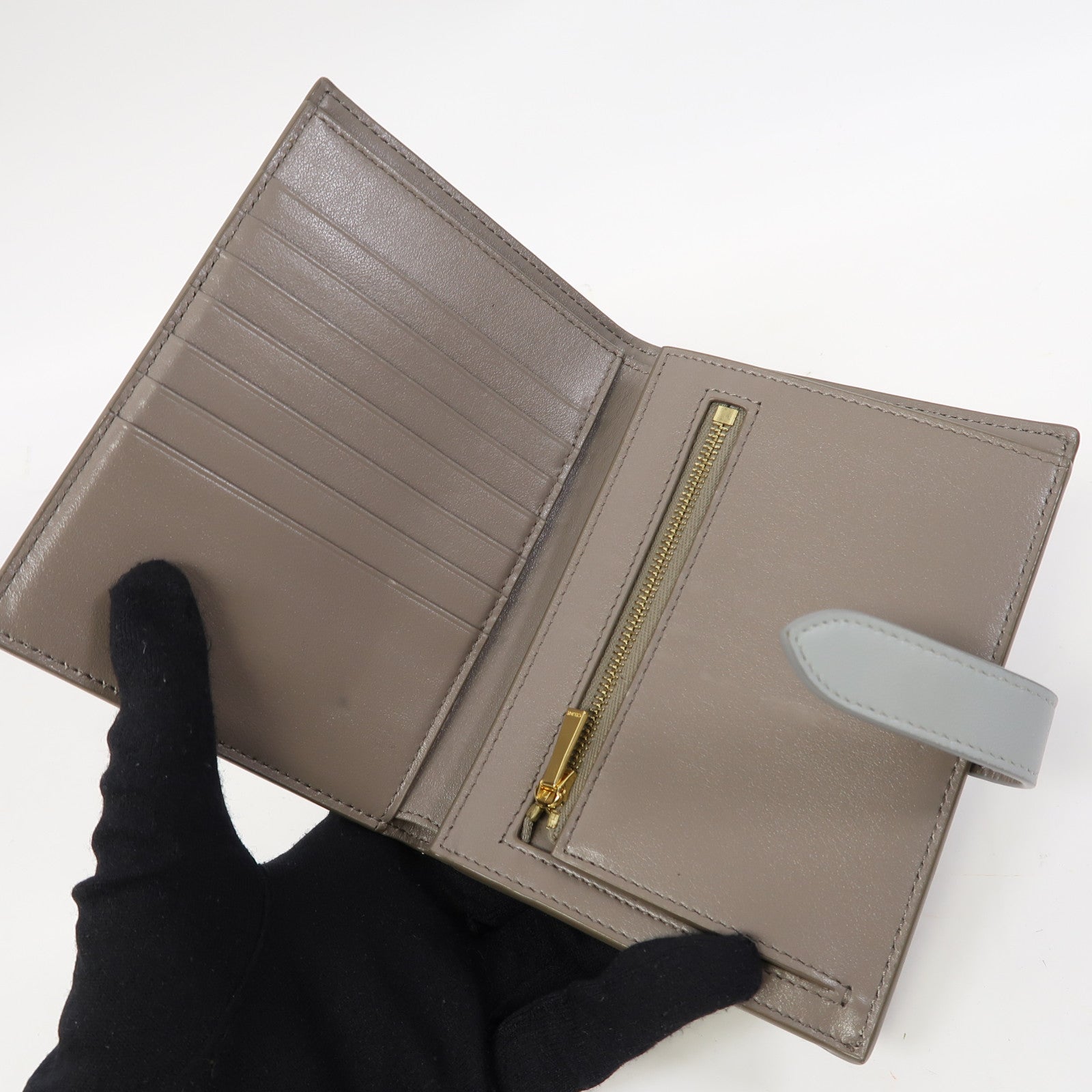 CELINE 【激減優惠】牛皮皮革Wallet金扣錢包灰色