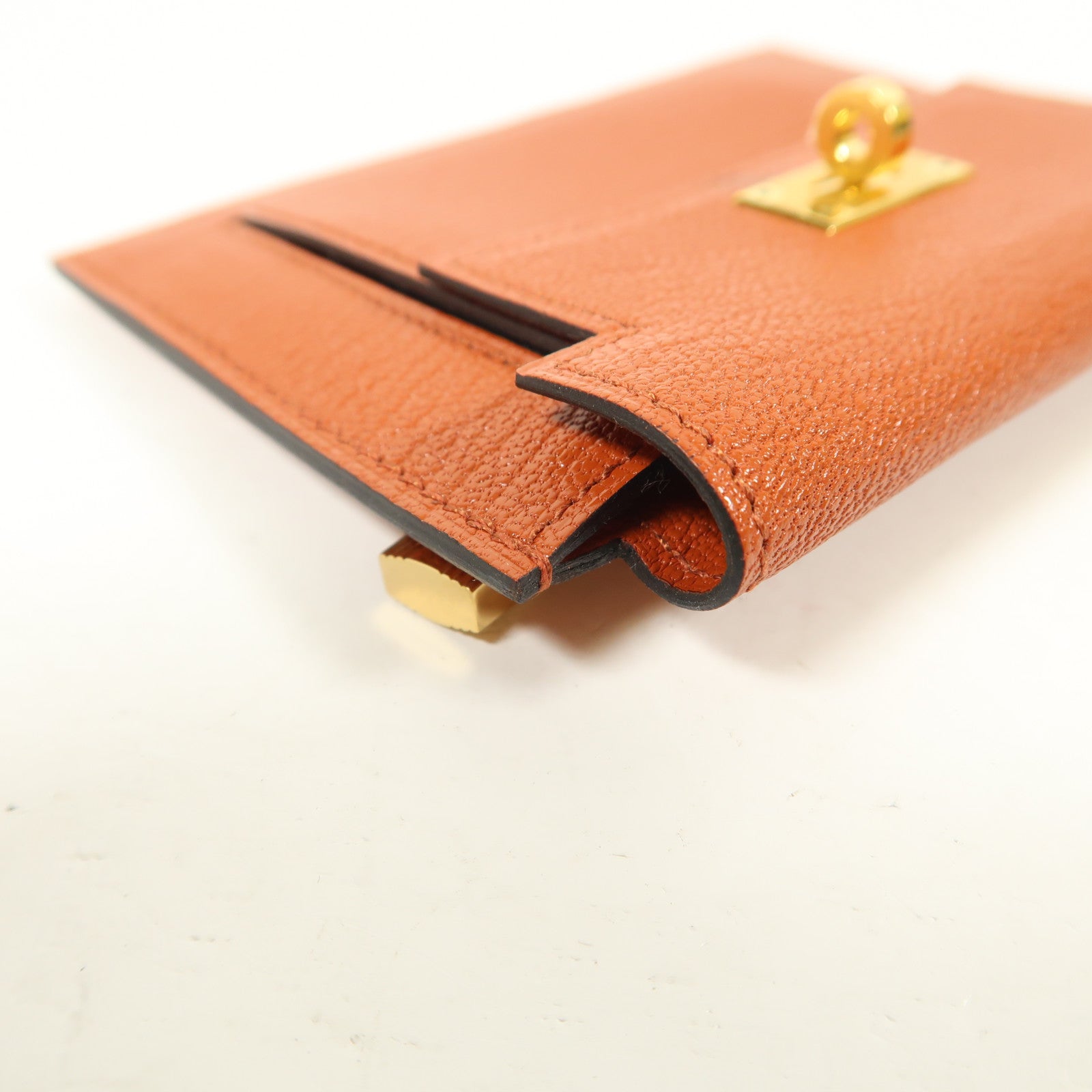 HERMES 【激減優惠】Chevre皮革Kelly Pocket Wallet金扣錢包Cuivre