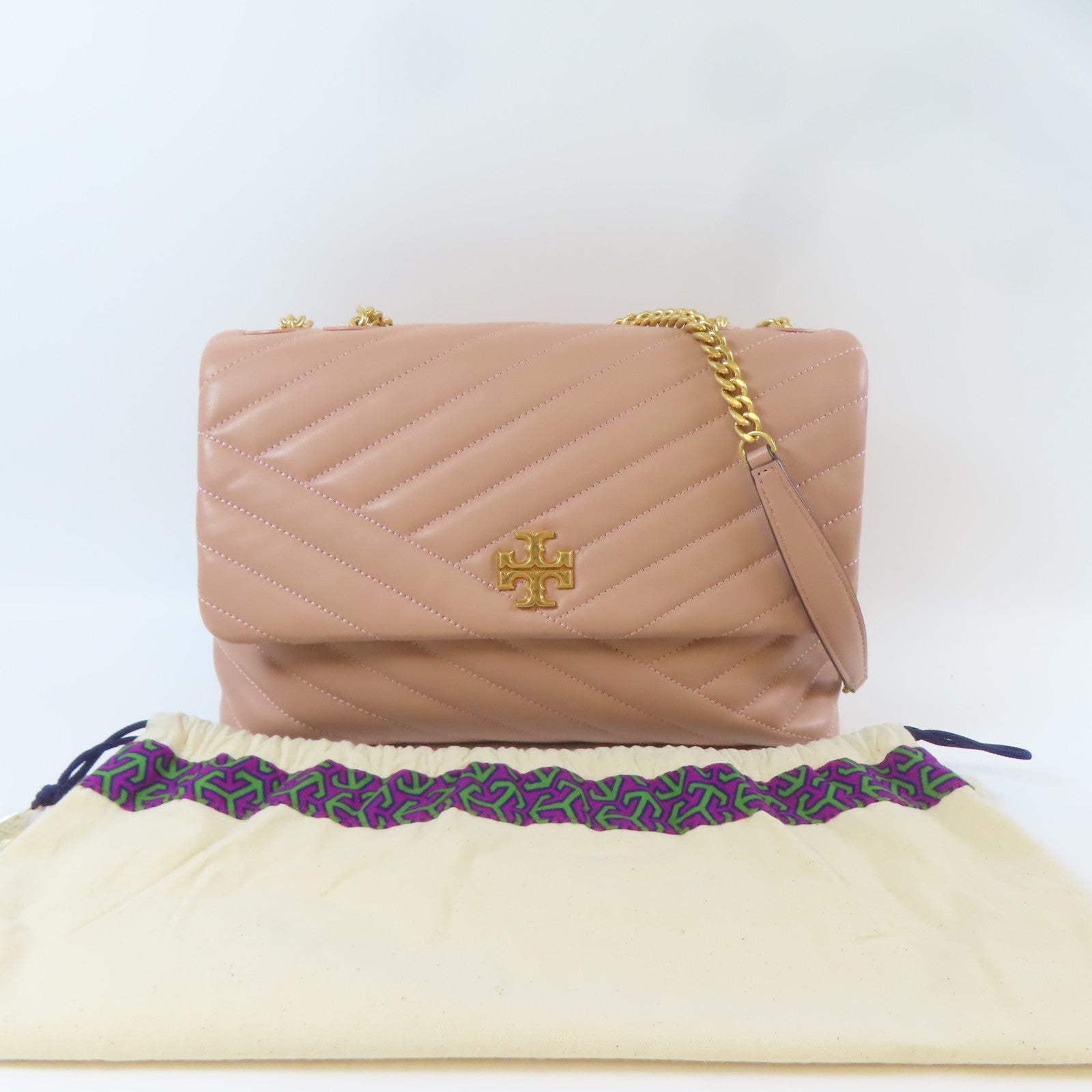 Tory Burch 【激減優惠】納帕皮革Kira Chevron Convertible Shoulder Bag金扣鏈帶肩背袋粉紅色